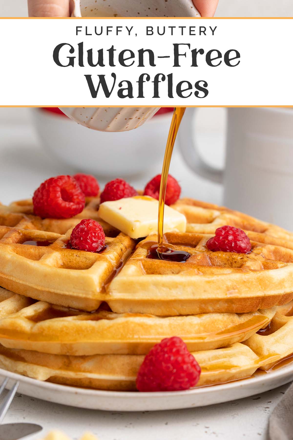 Pin graphic for gluten-free waffles.