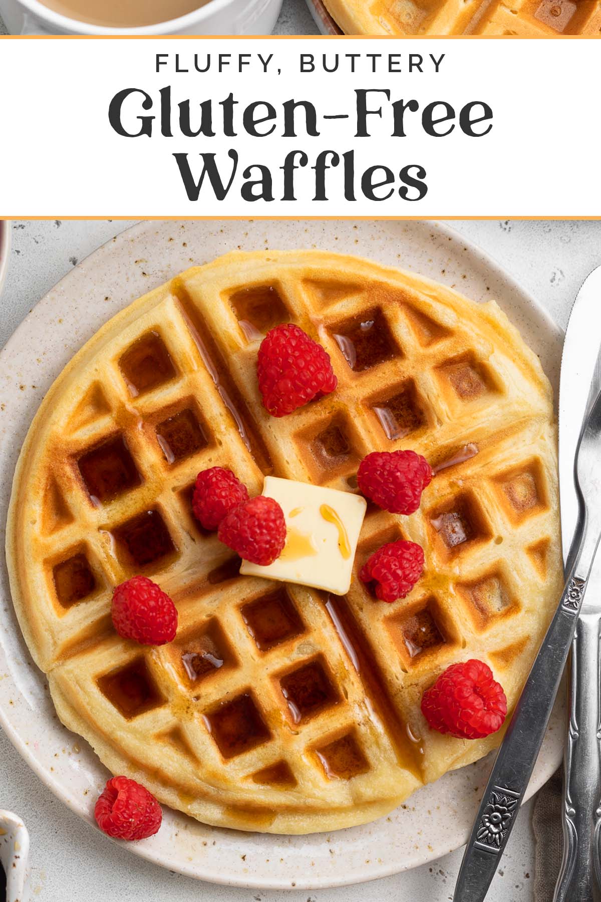 Pin graphic for gluten-free waffles.