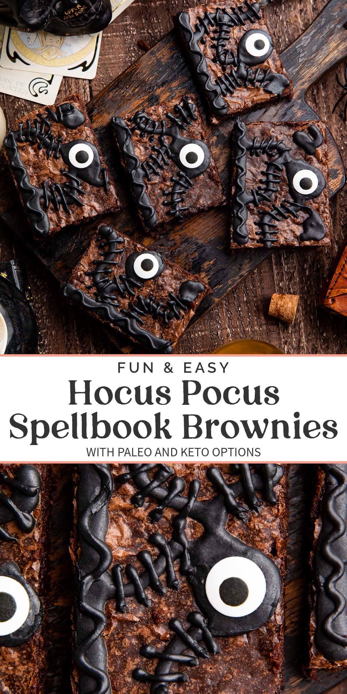 Pin graphic for Hocus Pocus spellbook brownies.