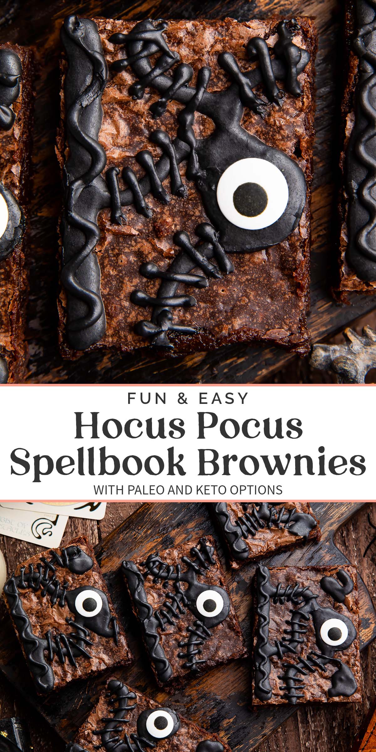 Pin graphic for Hocus Pocus spellbook brownies.