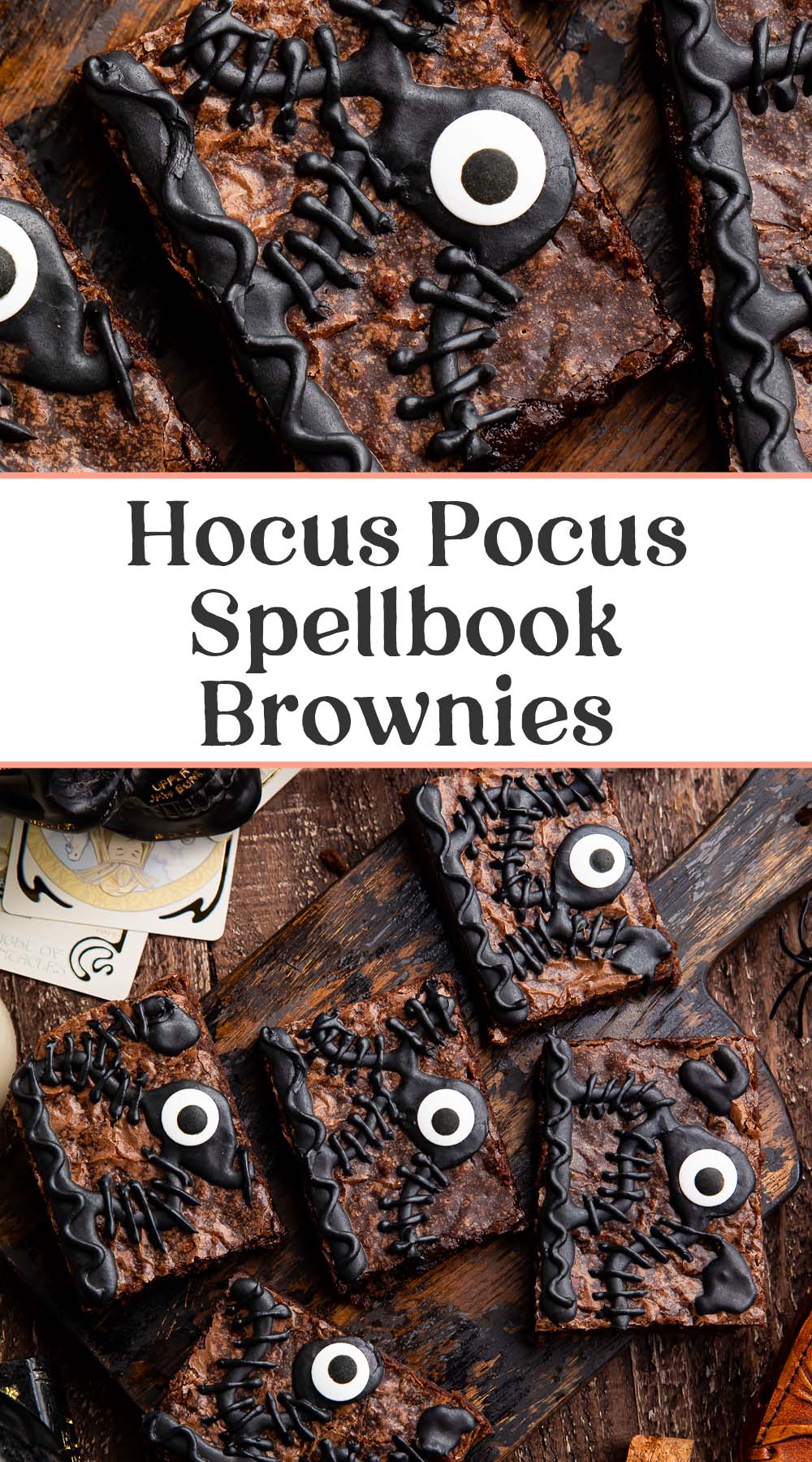 Pin graphic for Hocus Pocus spellbook brownies.