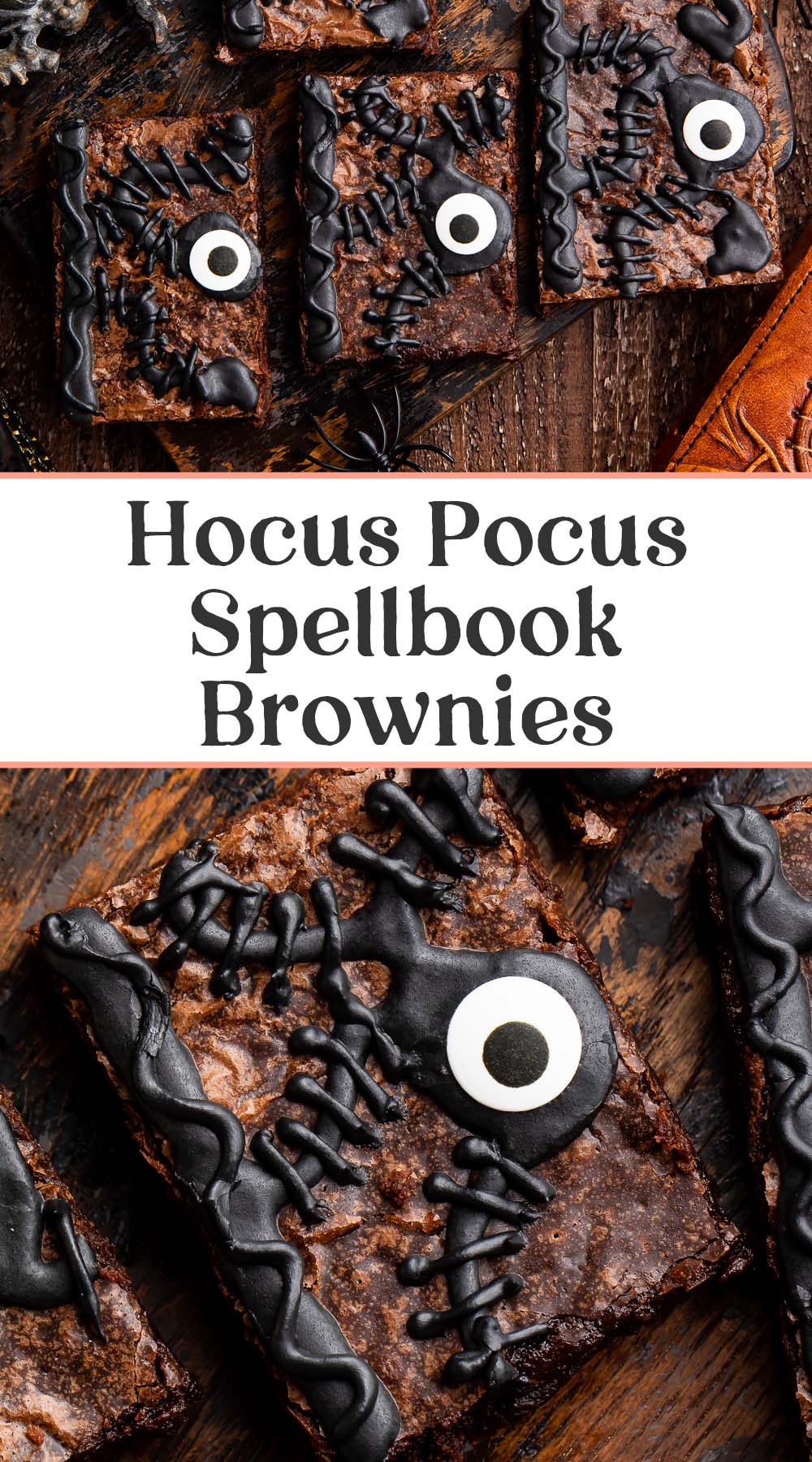 Pin graphic for Hocus Pocus spellbook brownies.