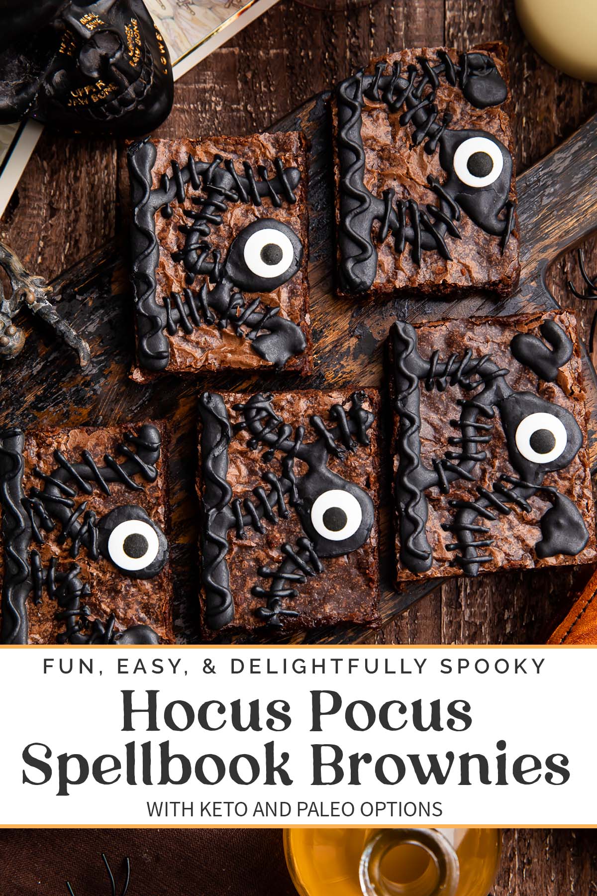 Pin graphic for Hocus Pocus spellbook brownies.