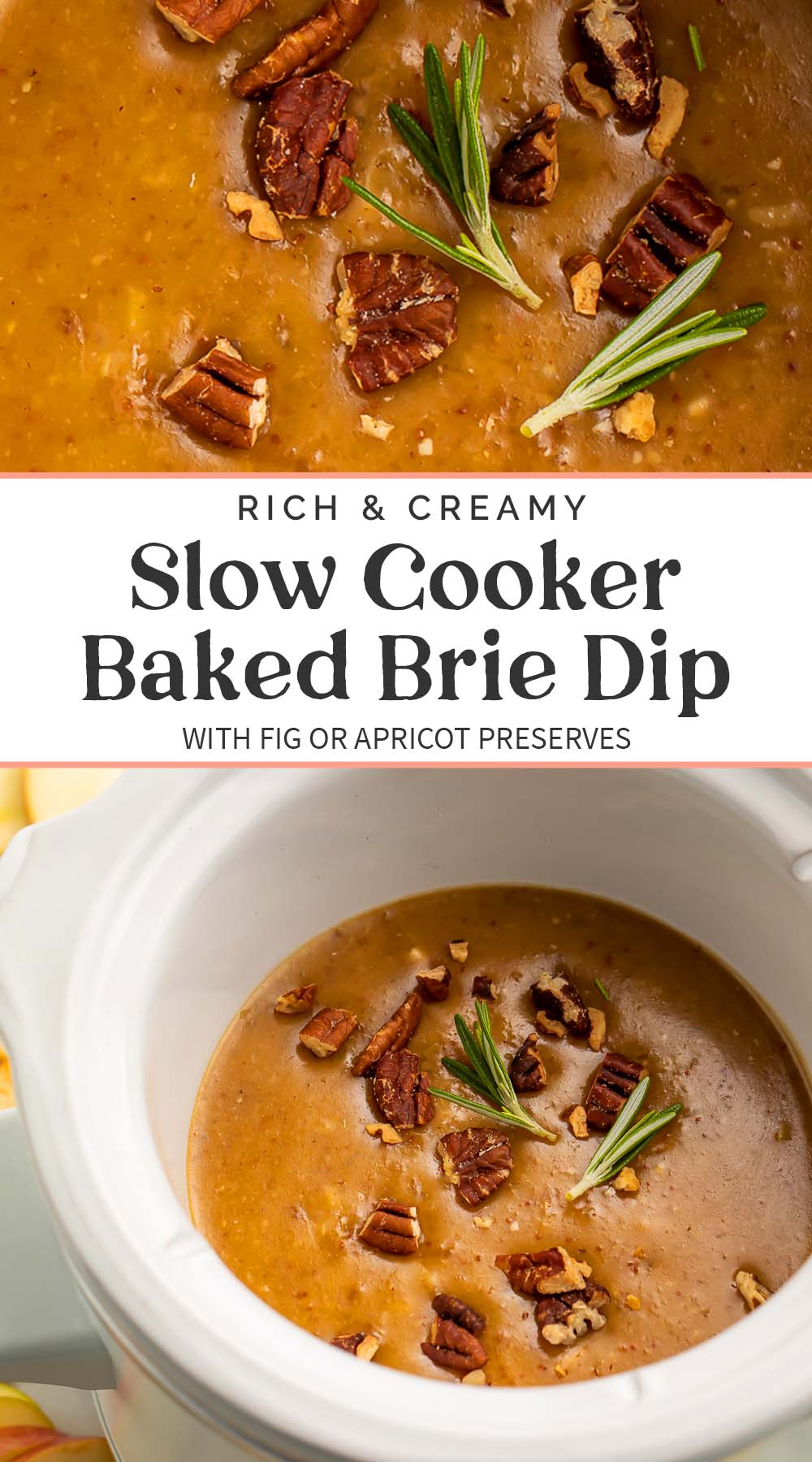 Pin graphic for Crockpot baked brie dip.