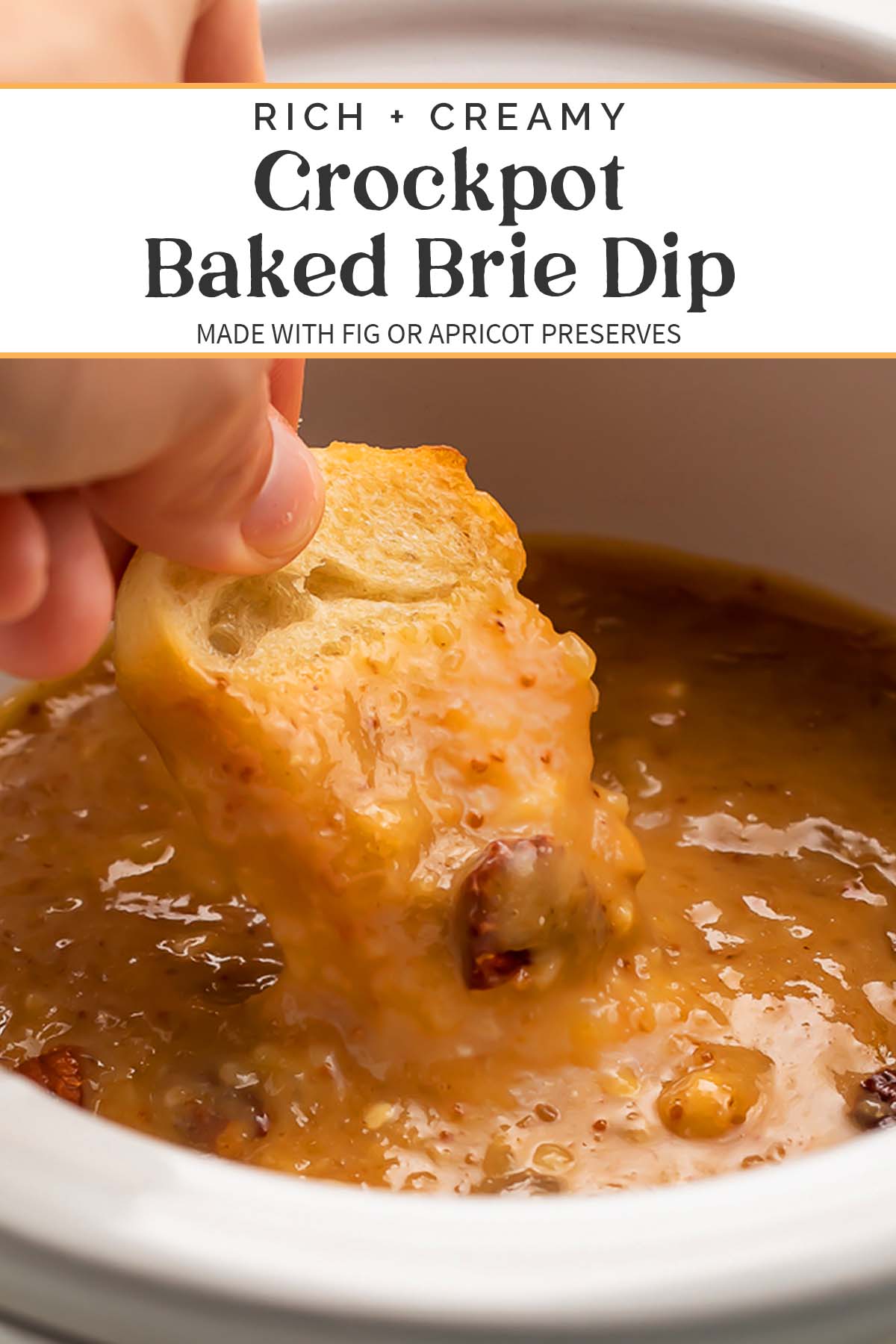 Pin graphic for Crockpot baked brie dip.