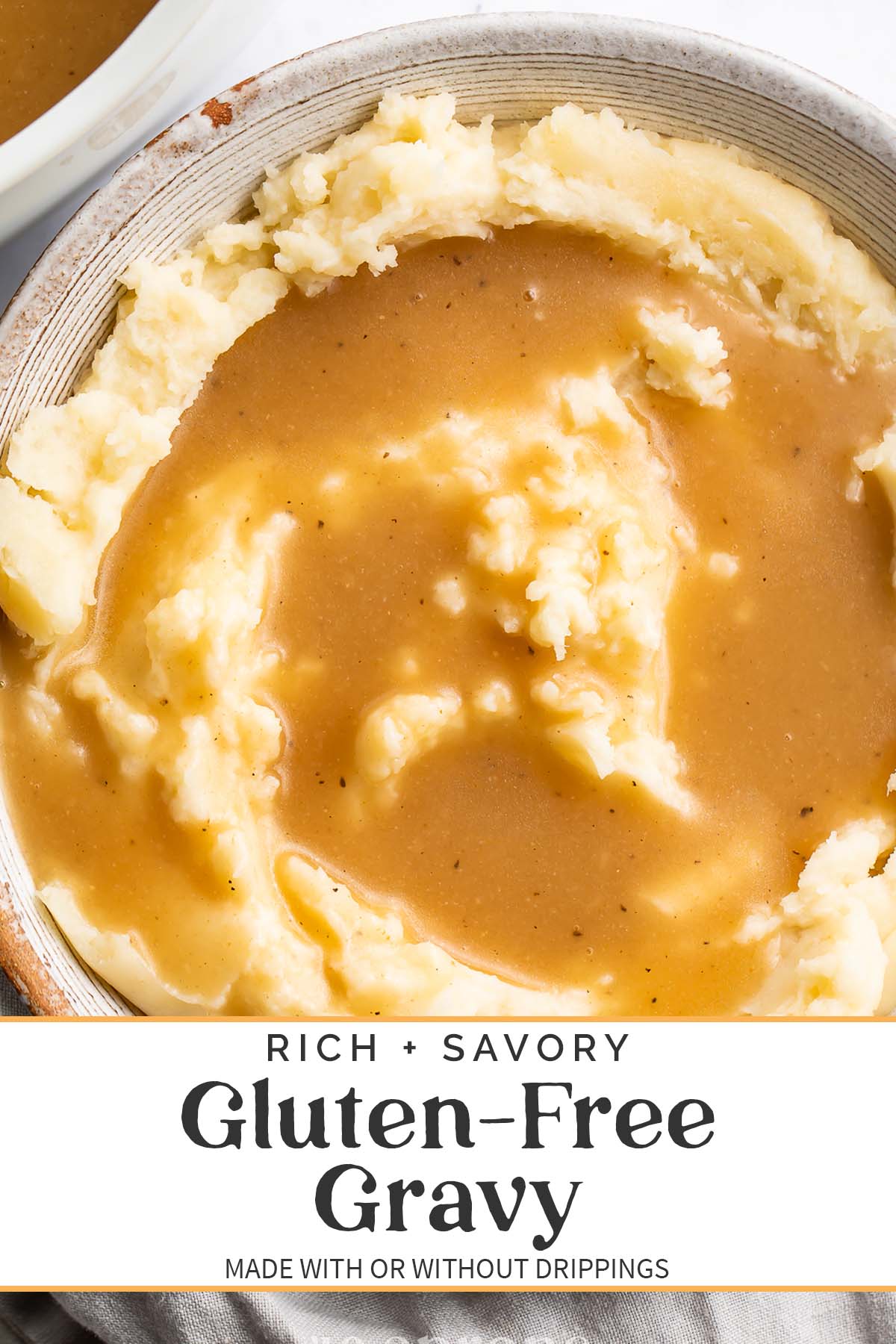 Pin graphic for gluten-free gravy.