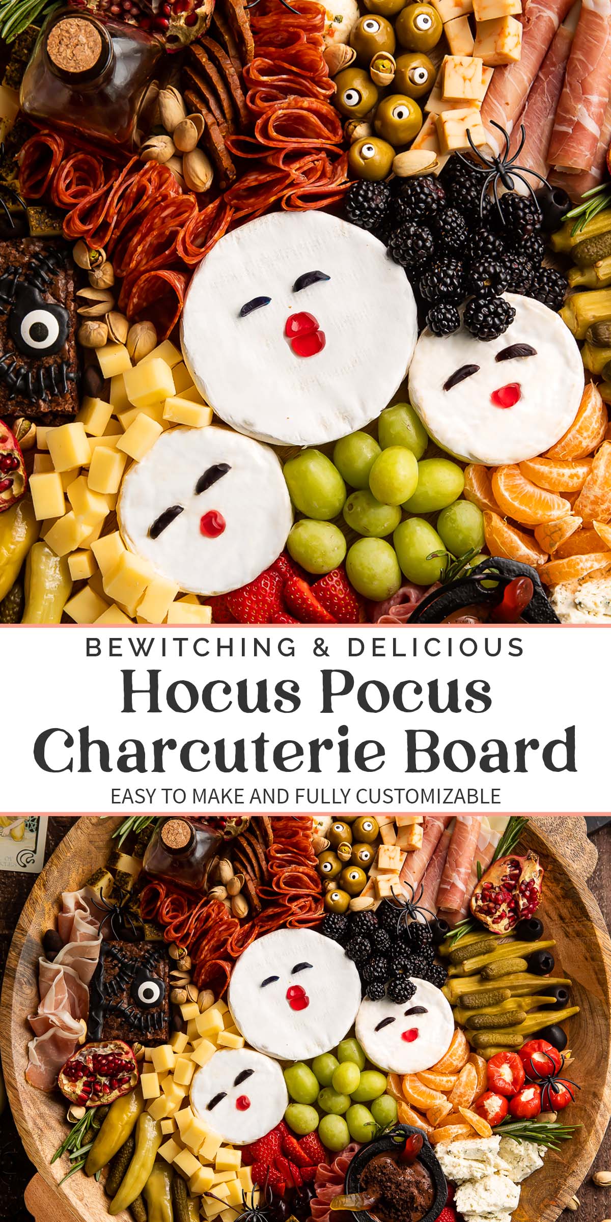 Pin graphic for Hocus Pocus charcuterie board.