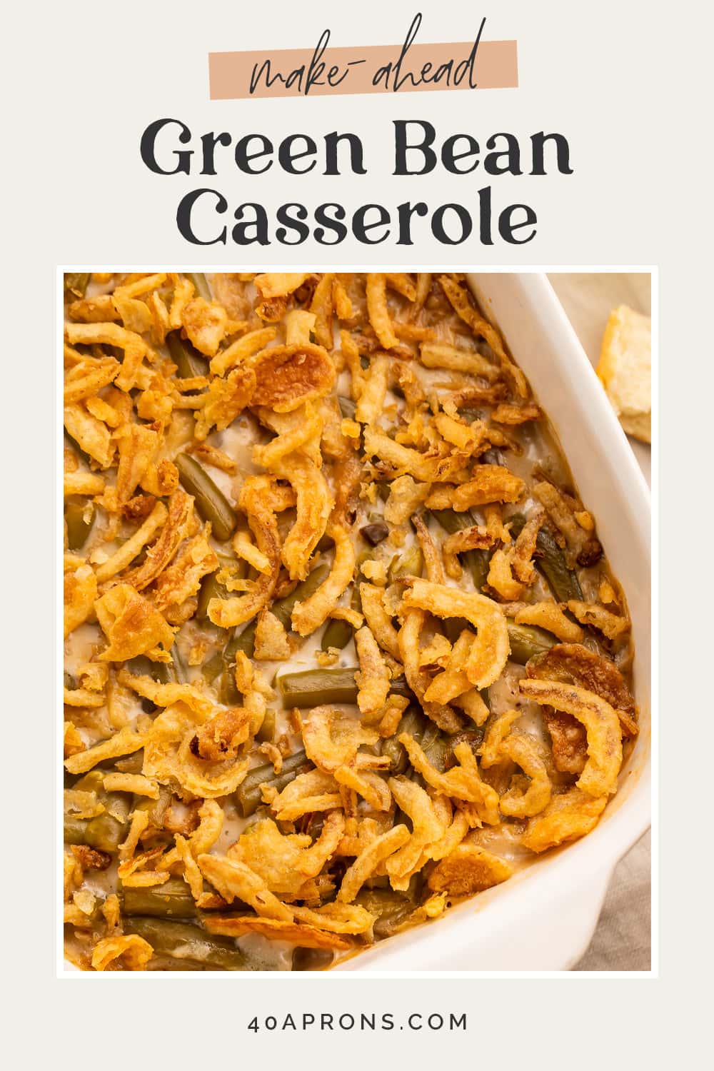 Pin graphic for make-ahead green bean casserole.