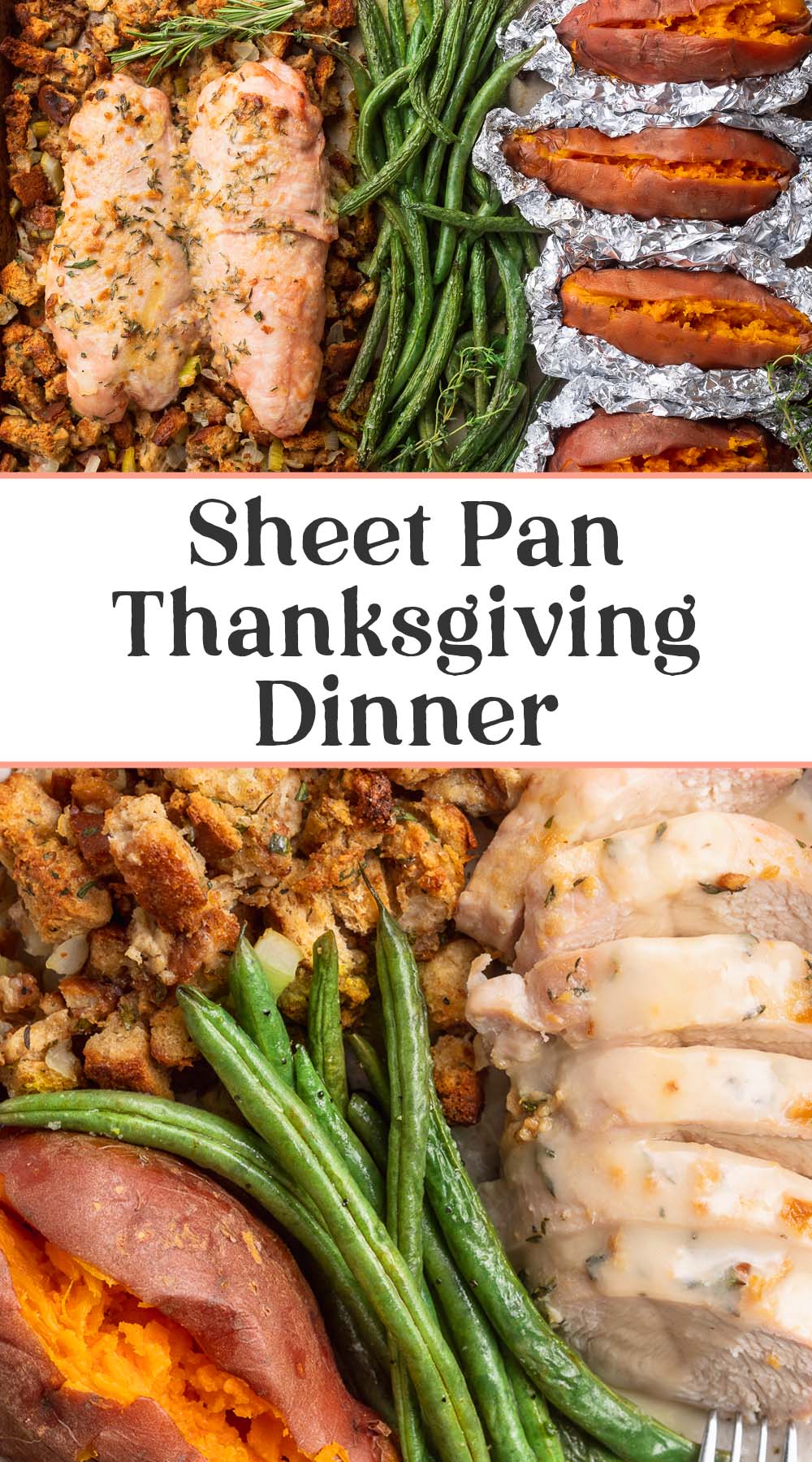 Pin graphic for one-pan holiday meal.