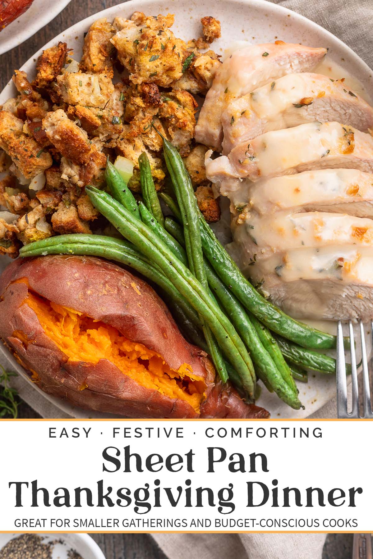 Pin graphic for one-pan holiday meal.