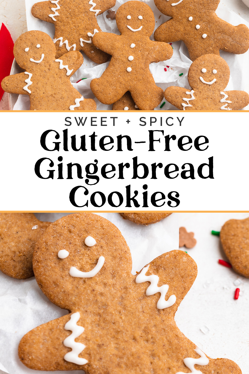 Pin graphic for gluten-free gingerbread cookies.