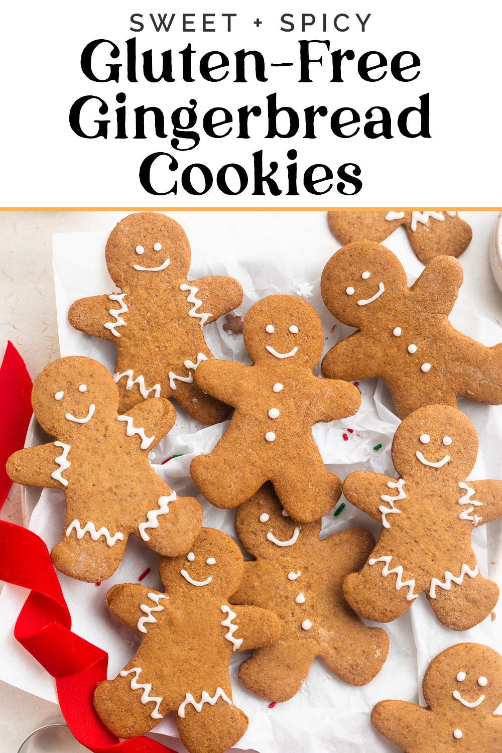 Pin graphic for gluten-free gingerbread cookies.