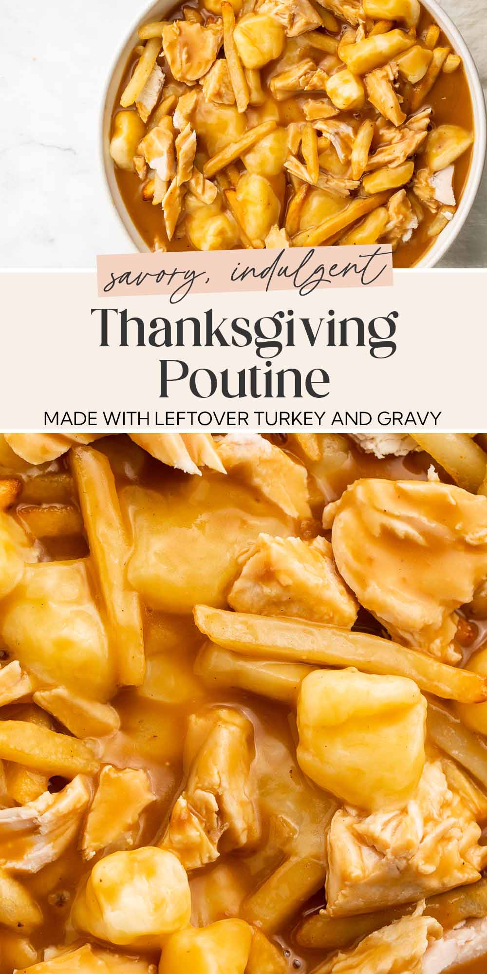 Pin graphic for leftover turkey poutine.