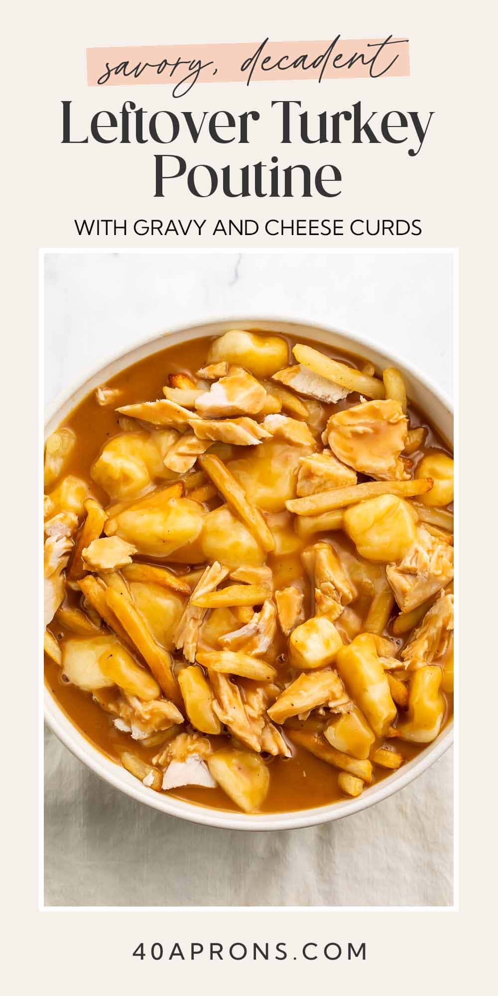 Pin graphic for leftover turkey poutine.