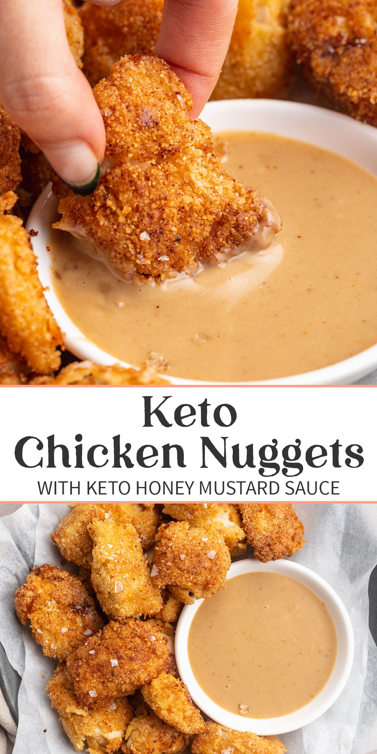 Pin graphic for keto chicken nuggets.