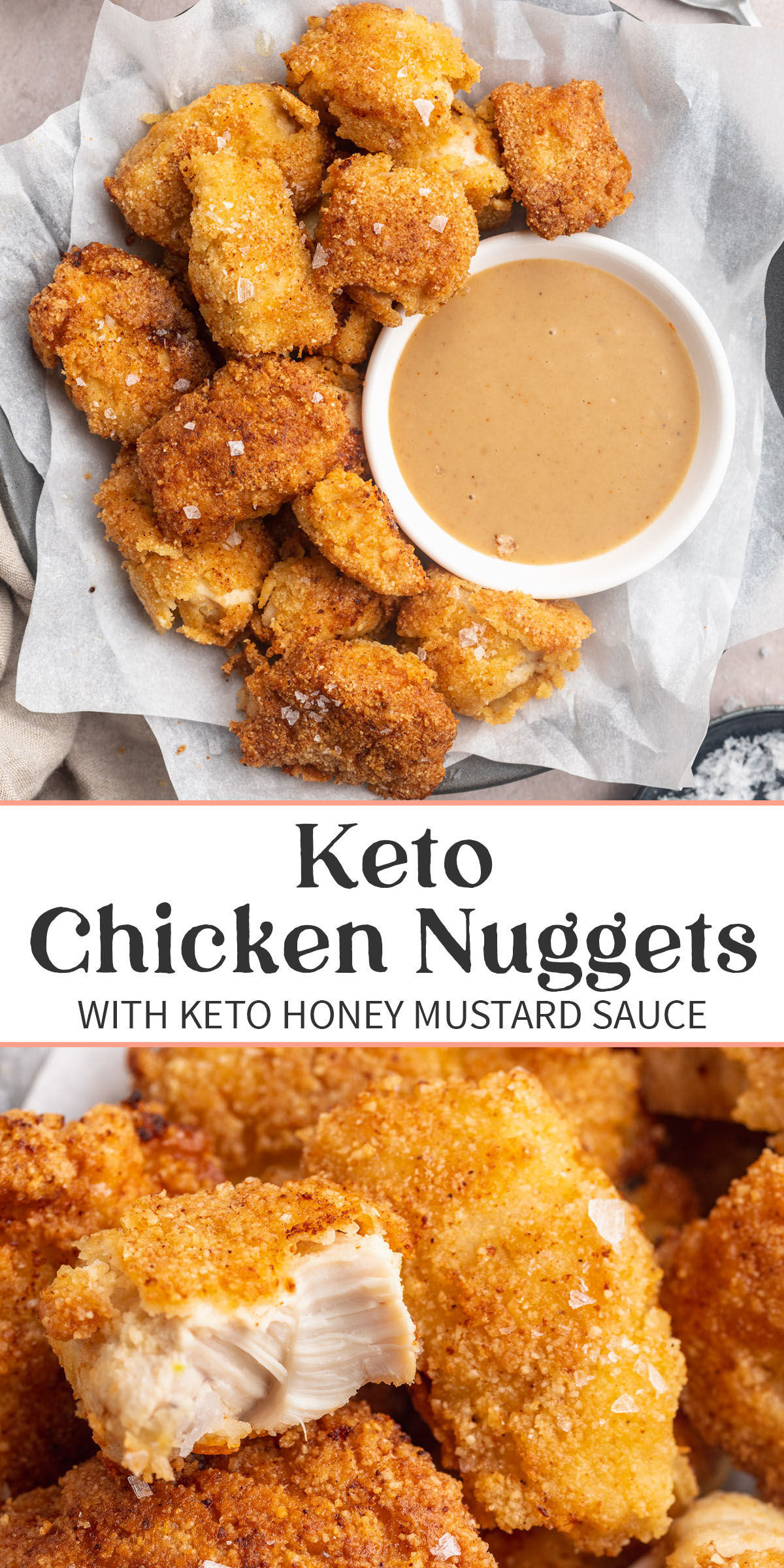 Pin graphic for keto chicken nuggets.