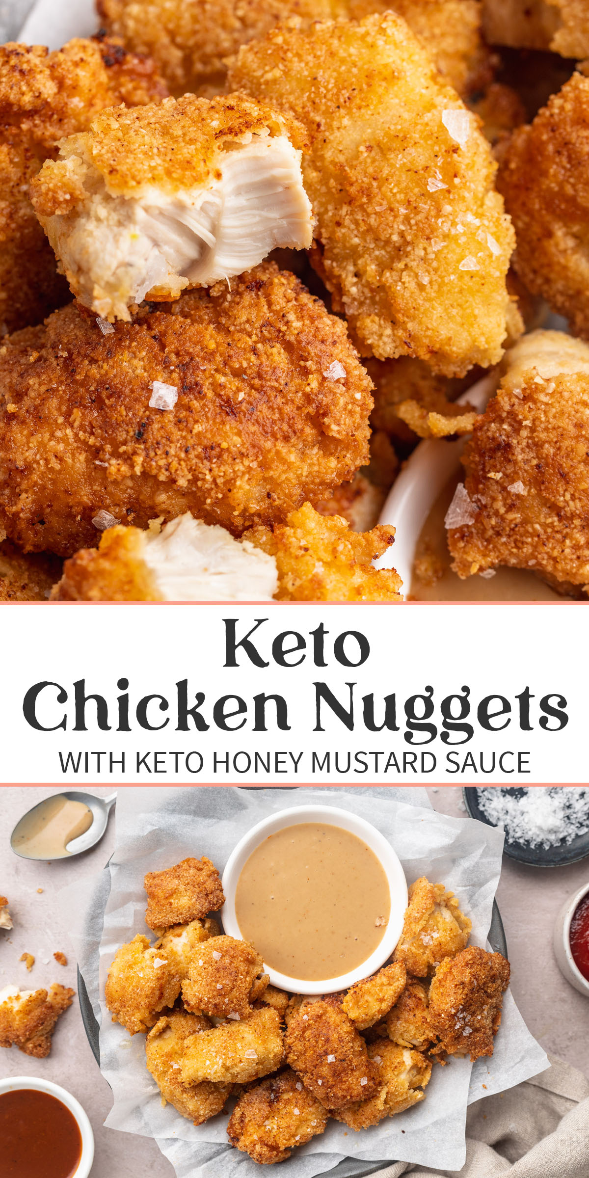 Pin graphic for keto chicken nuggets.