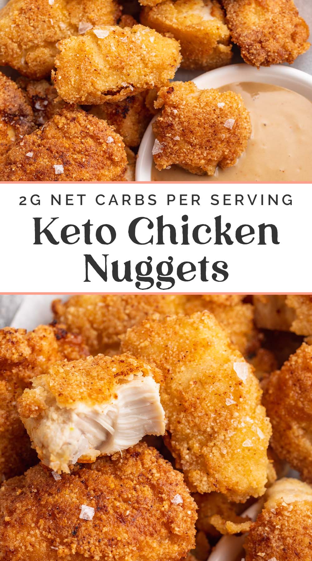 Pin graphic for keto chicken nuggets.