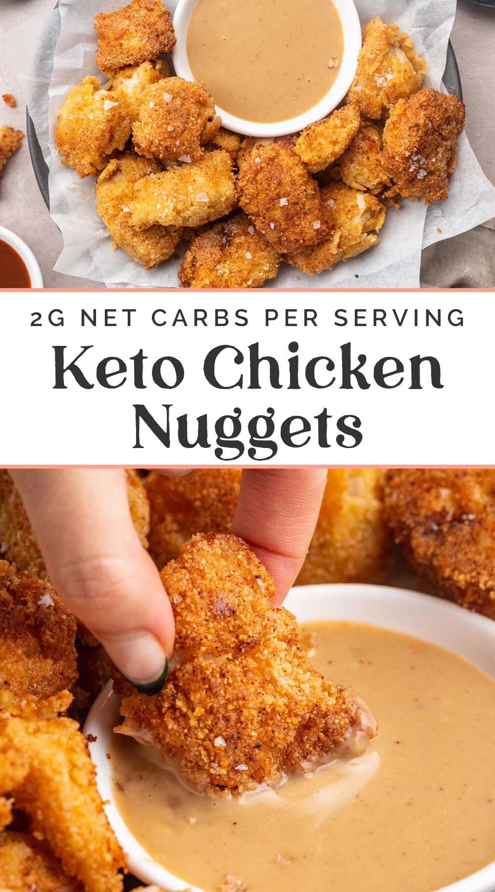 Pin graphic for keto chicken nuggets.