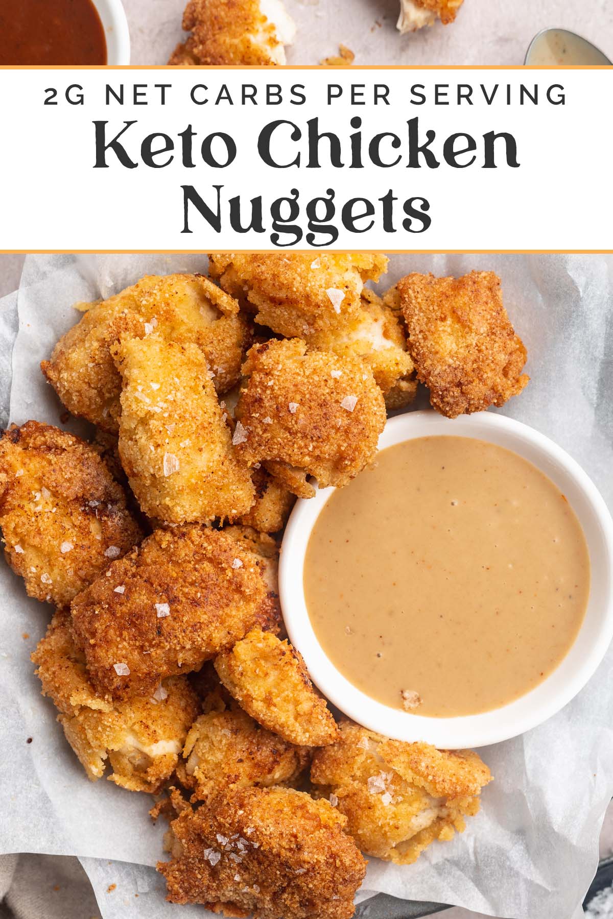 Pin graphic for keto chicken nuggets.