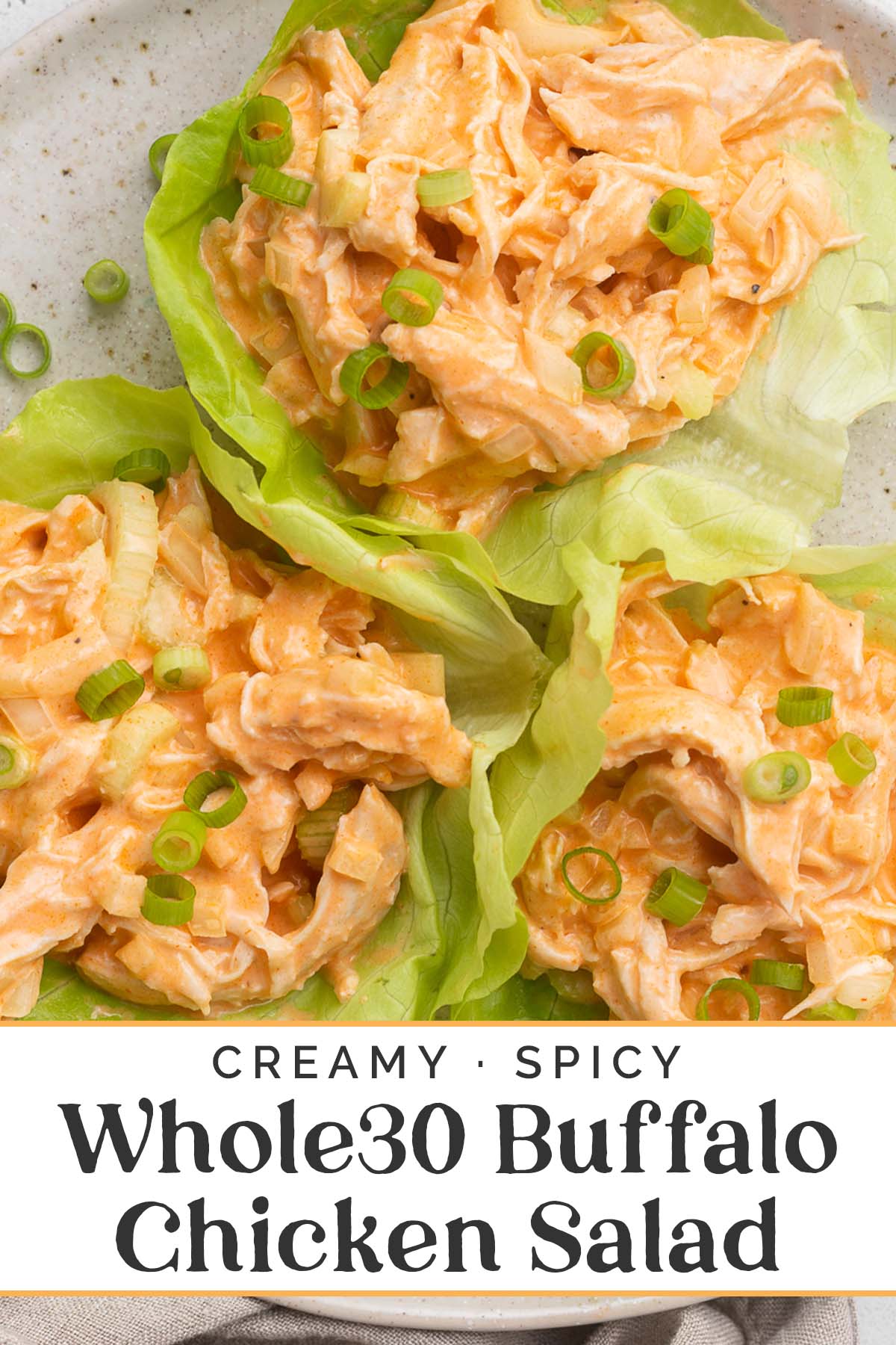 Pin graphic for Whole30 buffalo chicken salad.