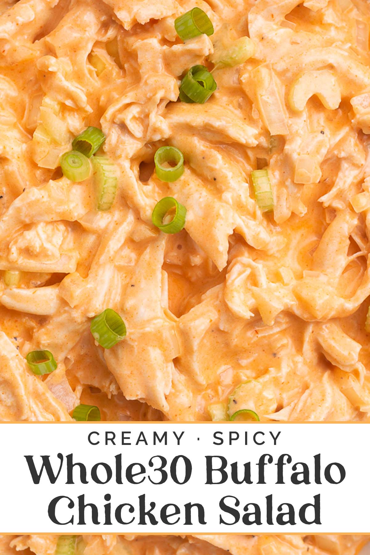 Pin graphic for Whole30 buffalo chicken salad.