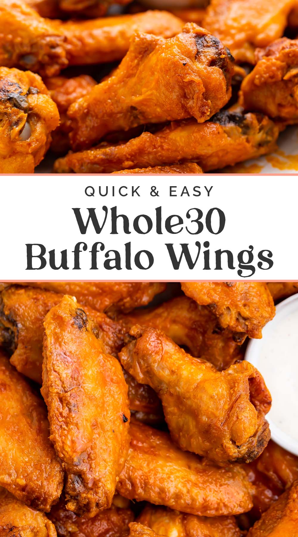 Pin graphic for Whole30 buffalo wings.