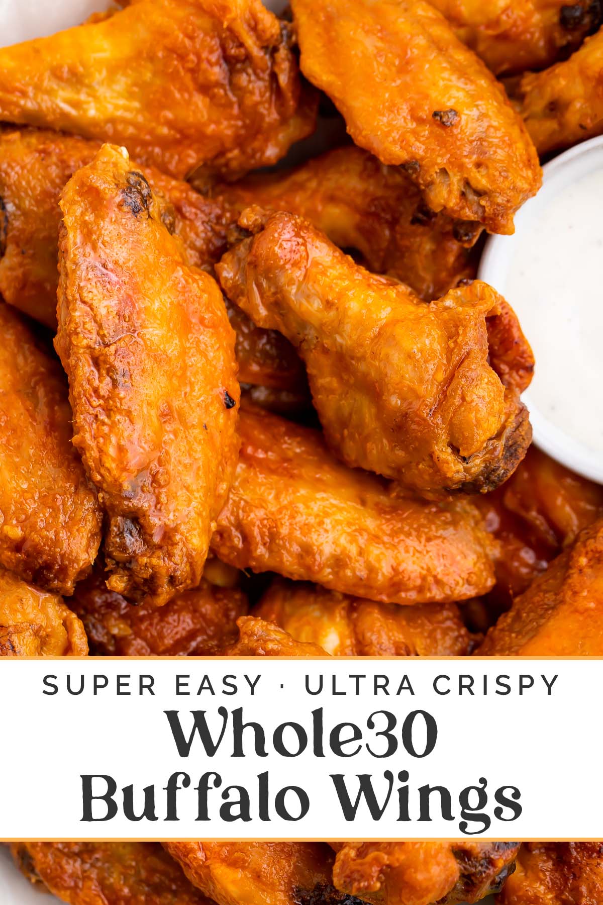 Pin graphic for Whole30 buffalo wings.