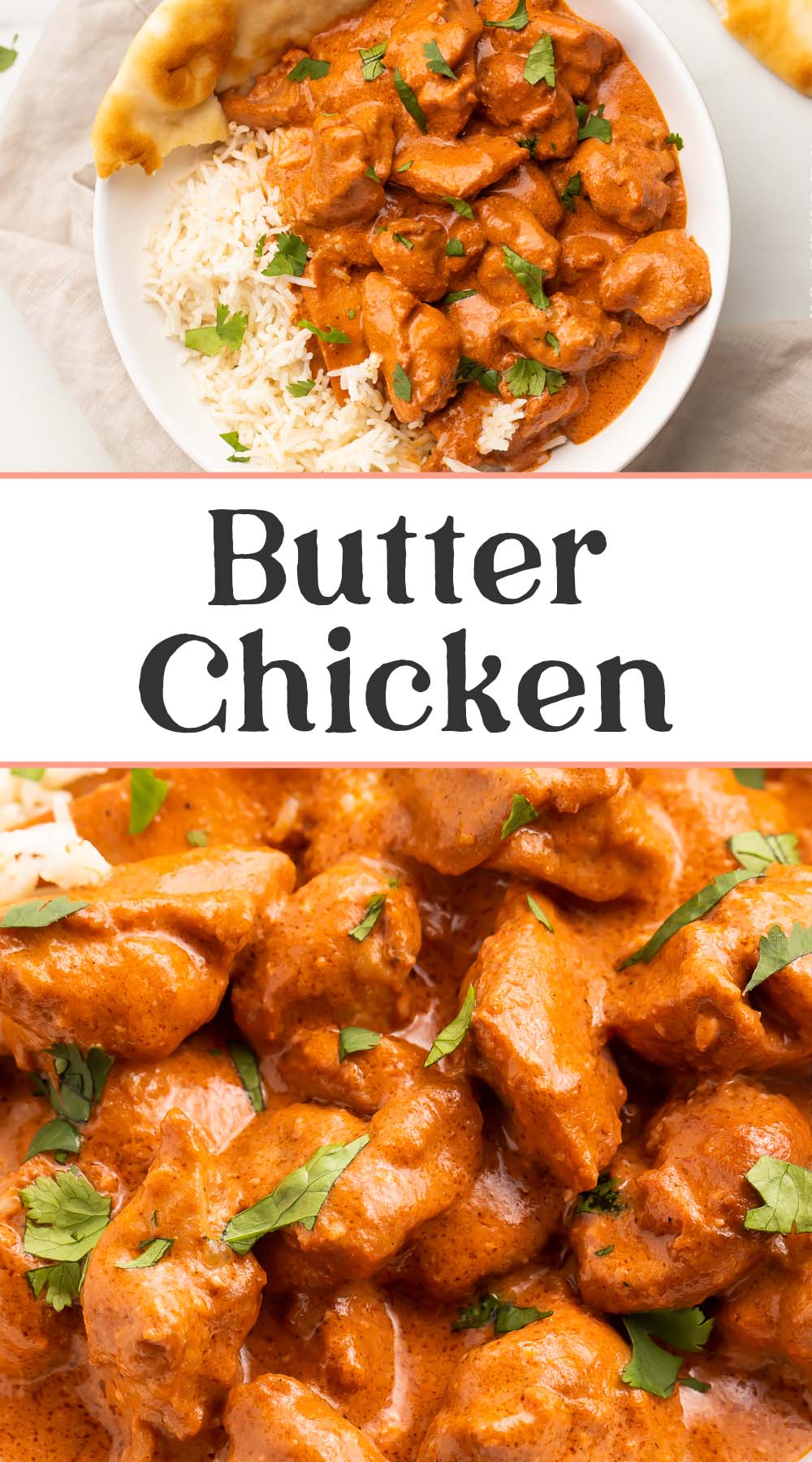 Pin graphic for butter chicken recipe.