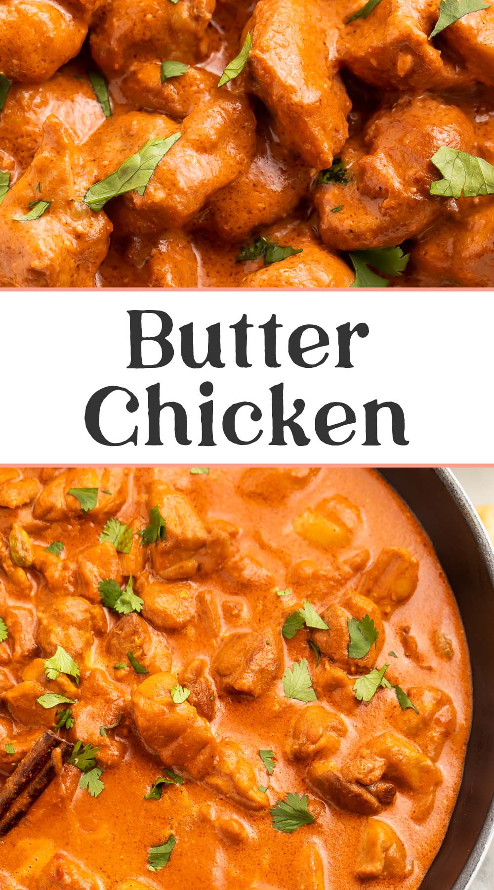 Pin graphic for butter chicken recipe.