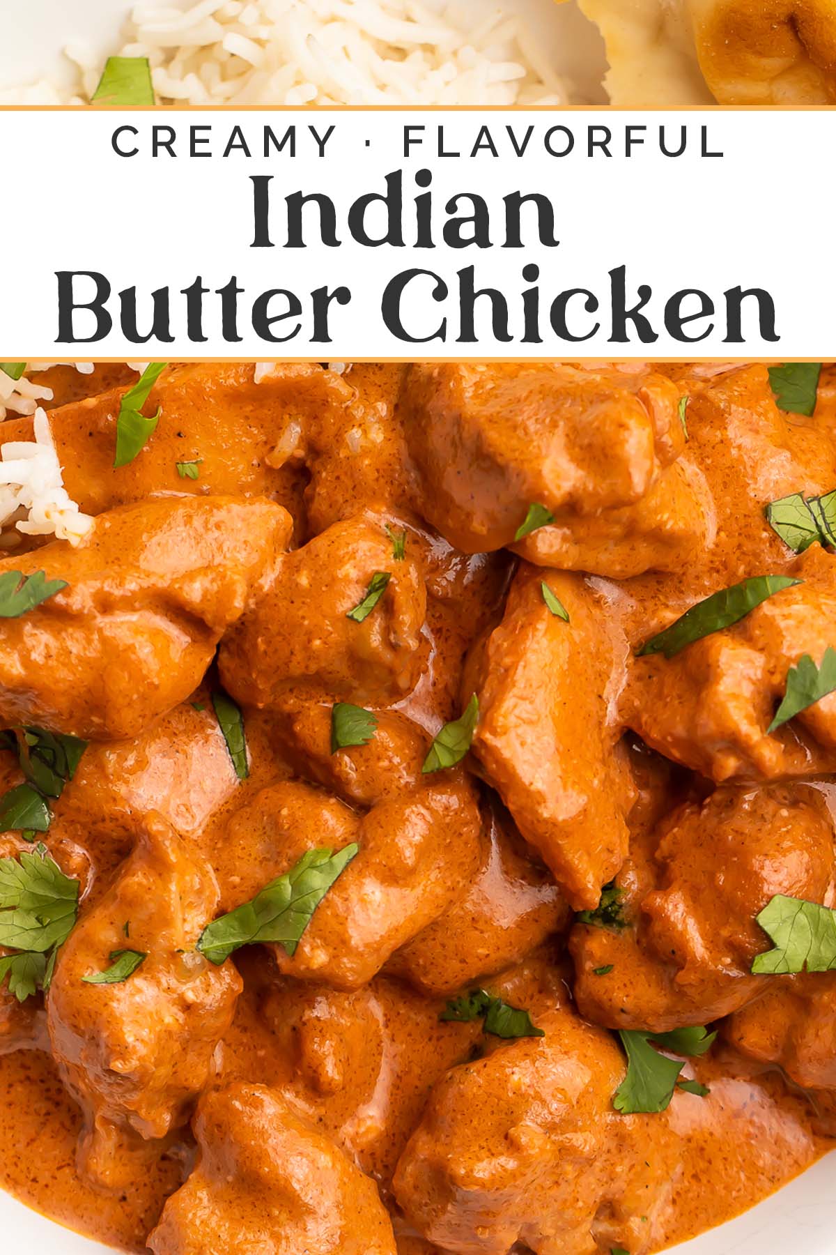 Pin graphic for butter chicken recipe.