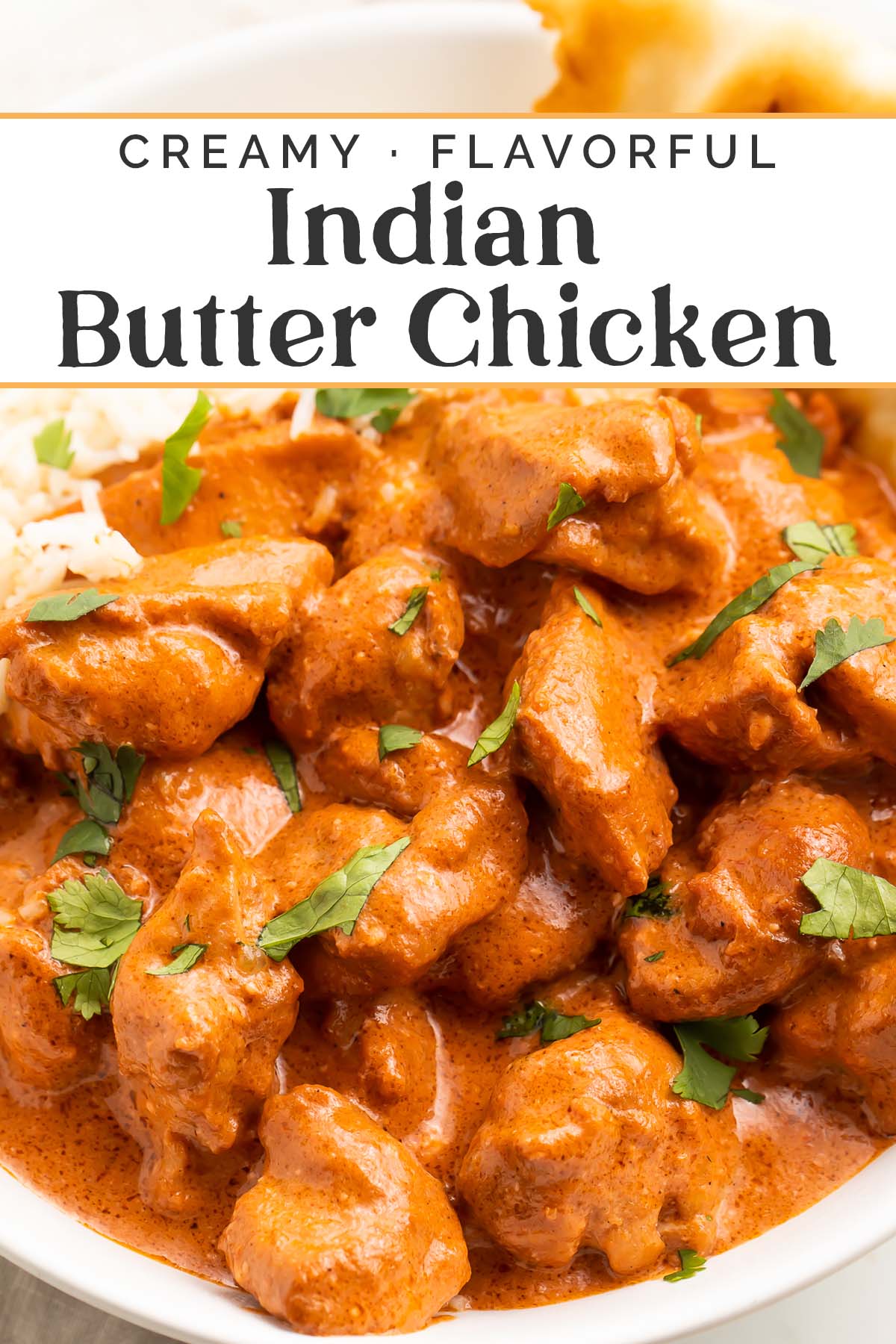 Pin graphic for butter chicken recipe.