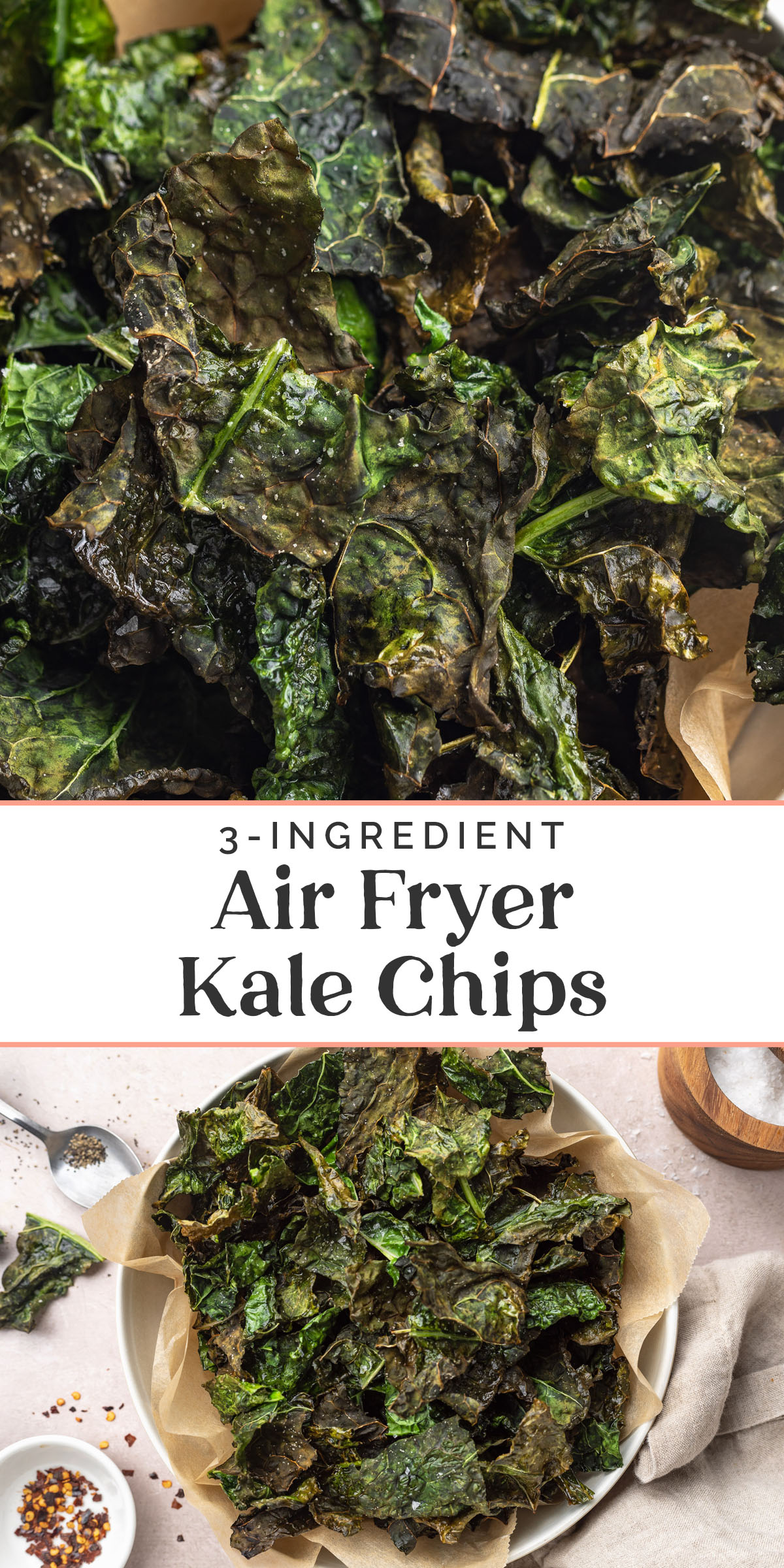 Pin graphic for air fryer kale chips.