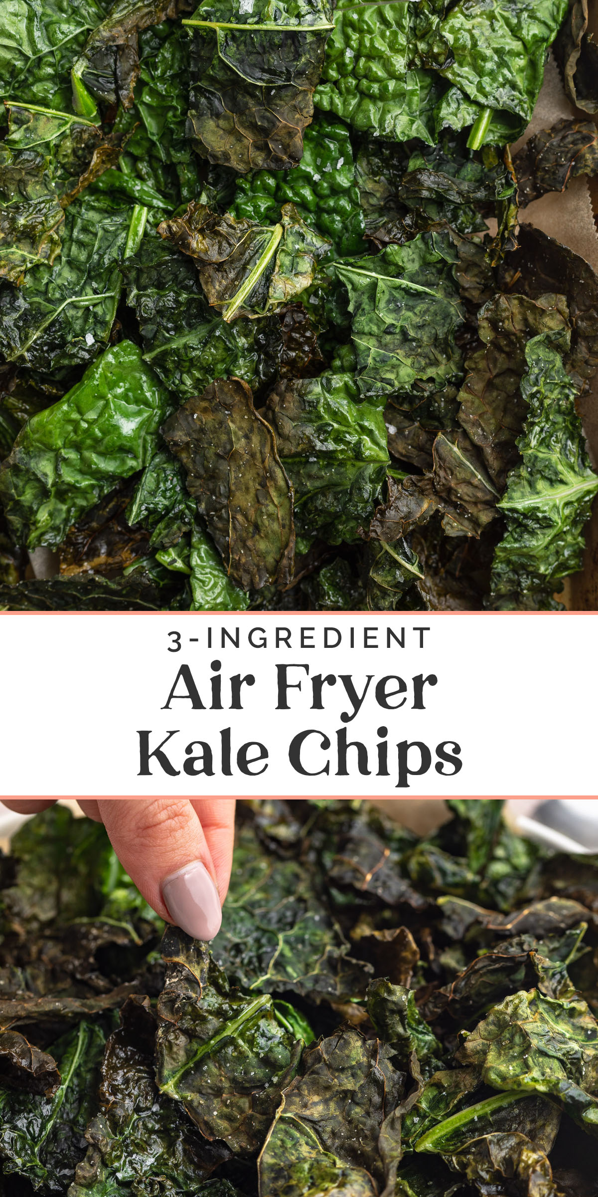 Pin graphic for air fryer kale chips.