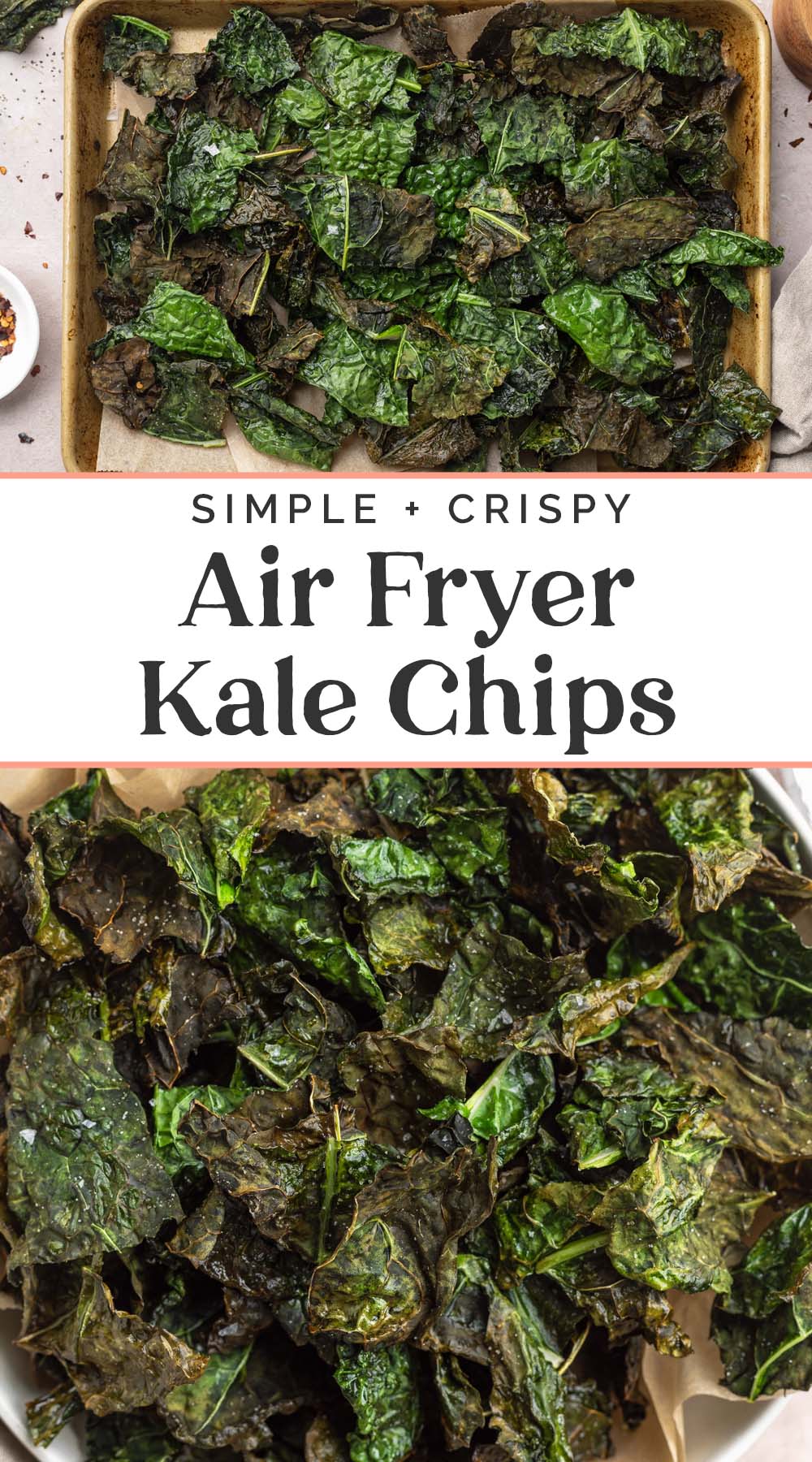 Pin graphic for air fryer kale chips.