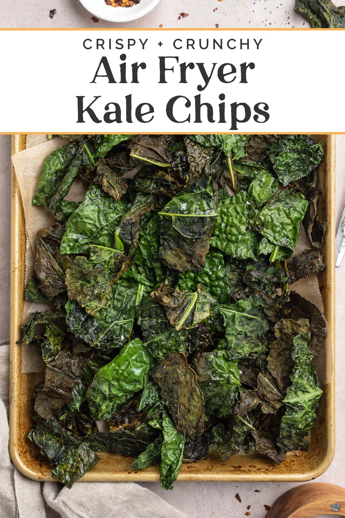 Pin graphic for air fryer kale chips.