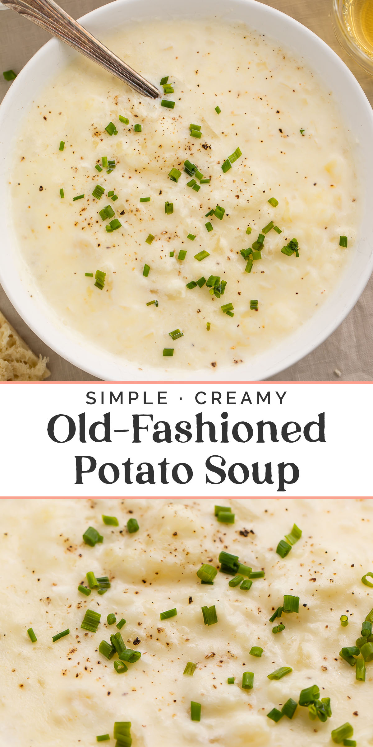 Pin graphic for old-fashioned potato soup.