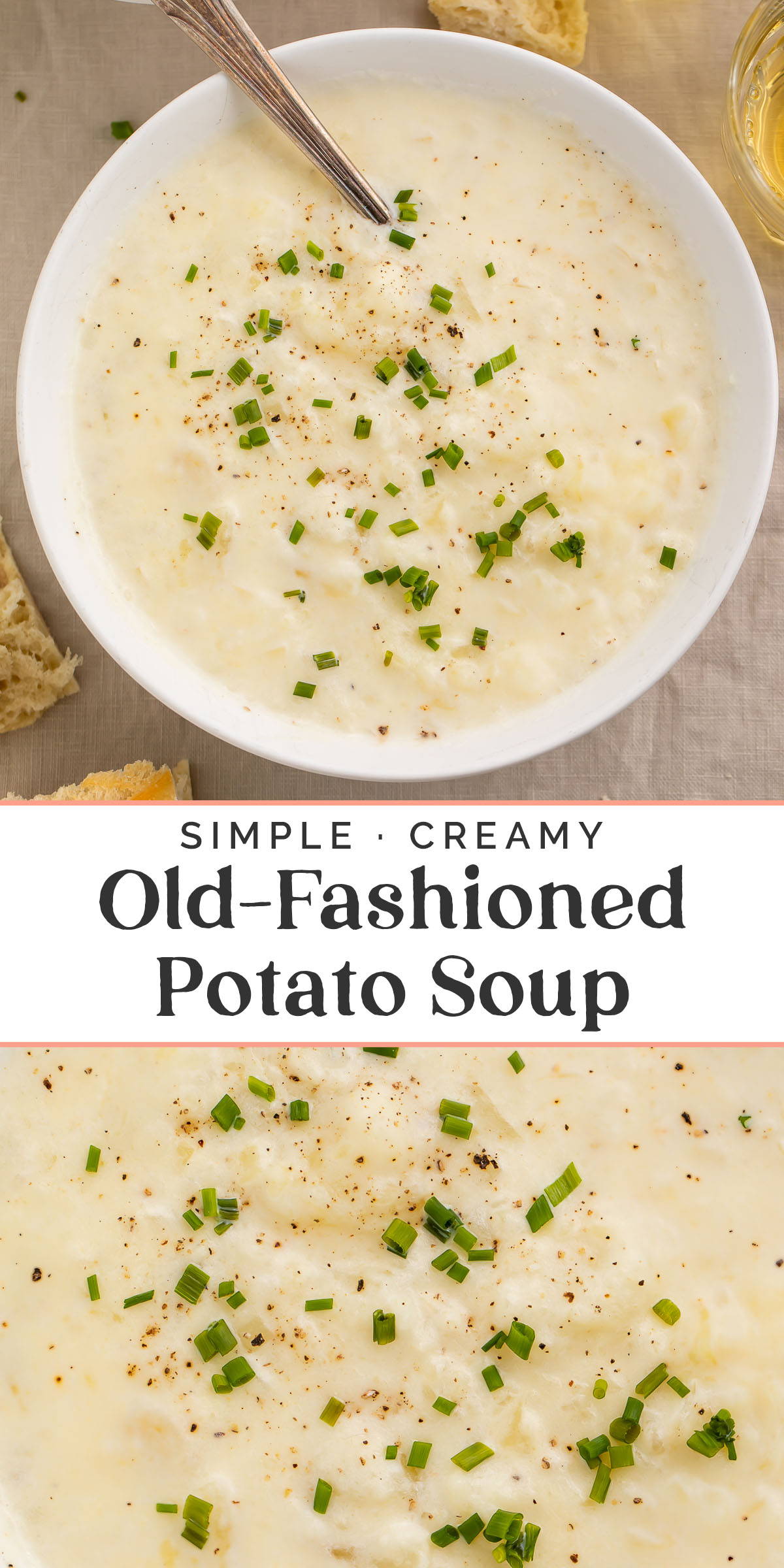 Pin graphic for old-fashioned potato soup.