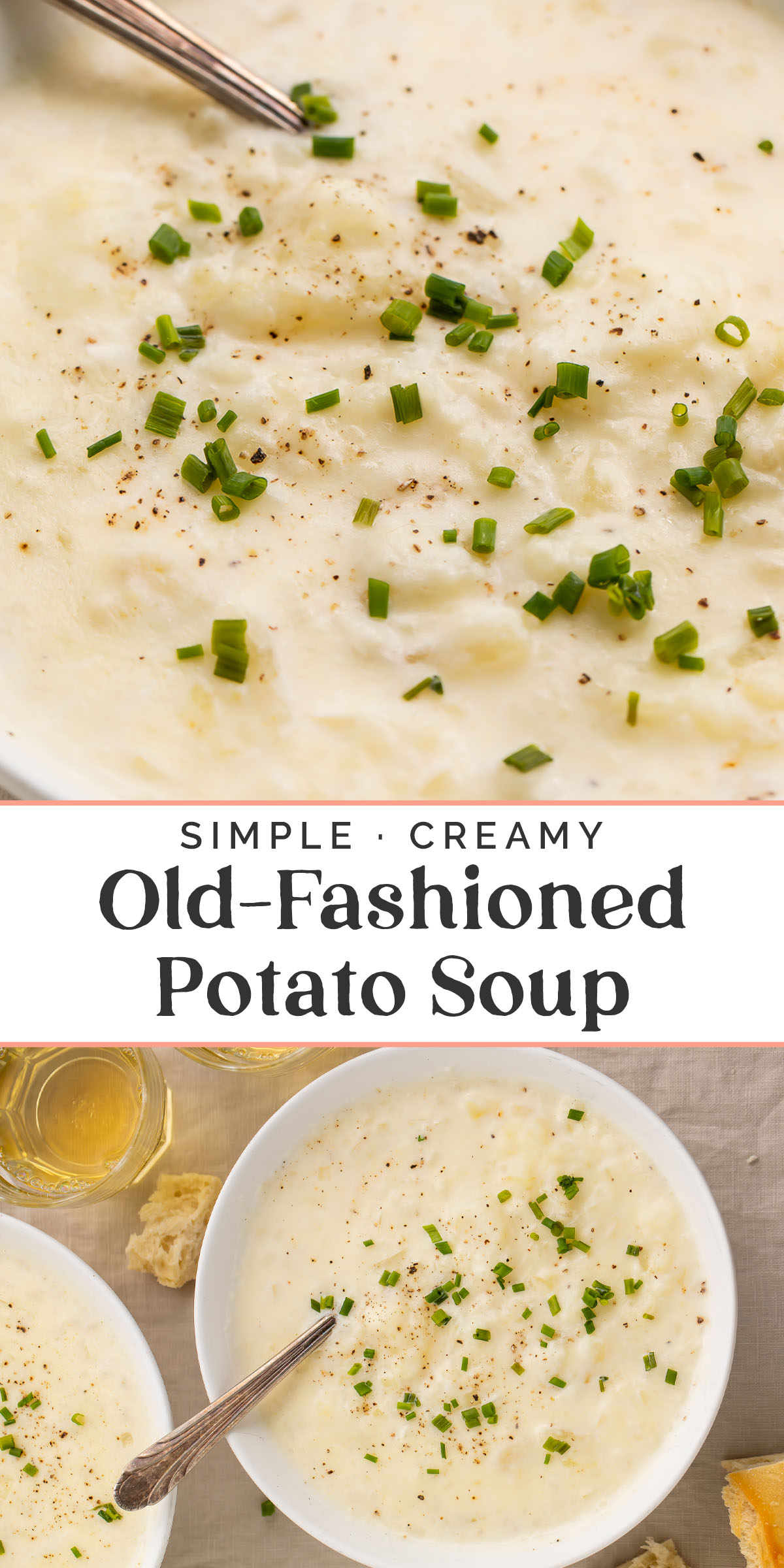 Pin graphic for old-fashioned potato soup.