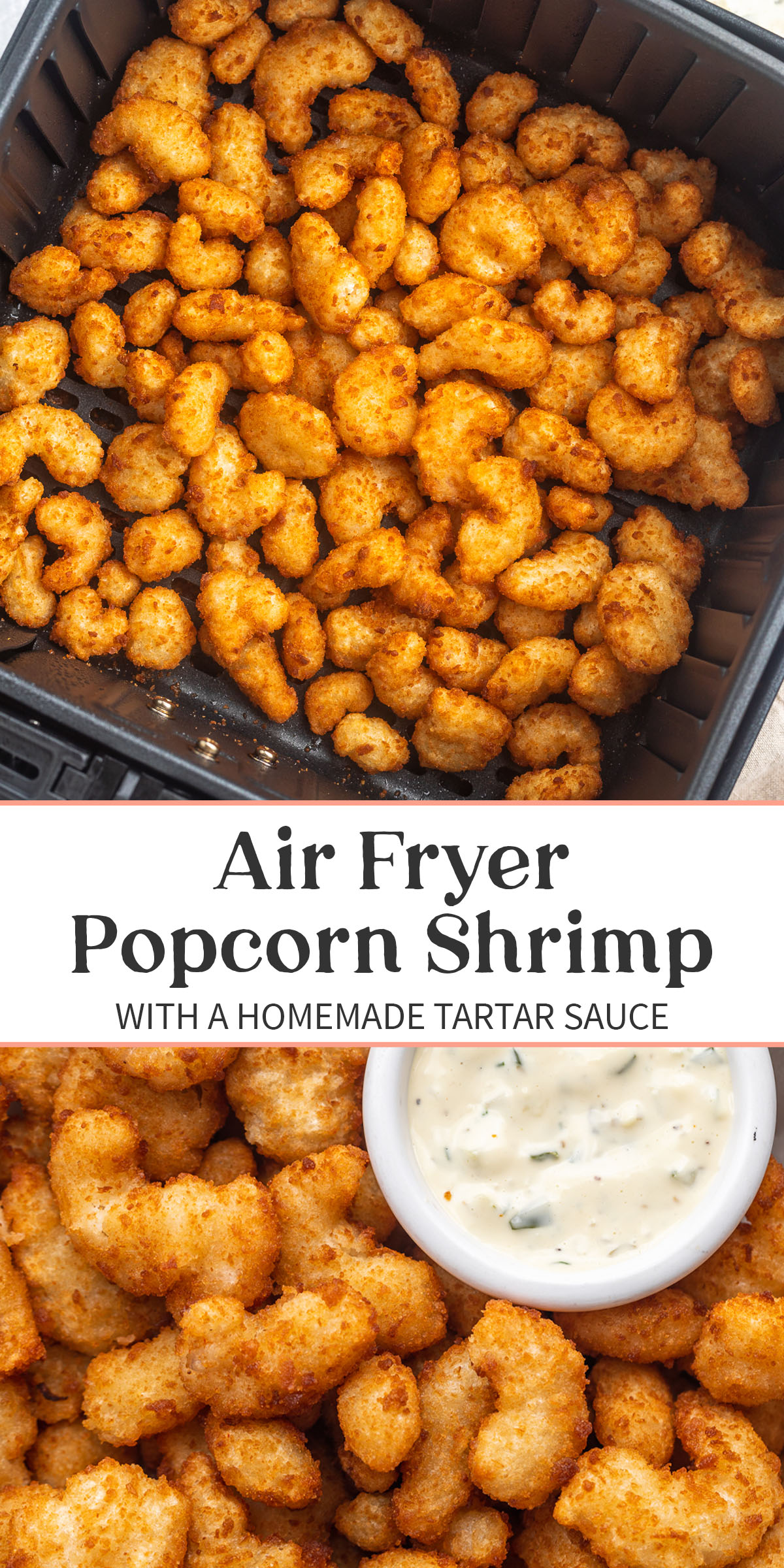 Pin graphic for popcorn shrimp in the air fryer.