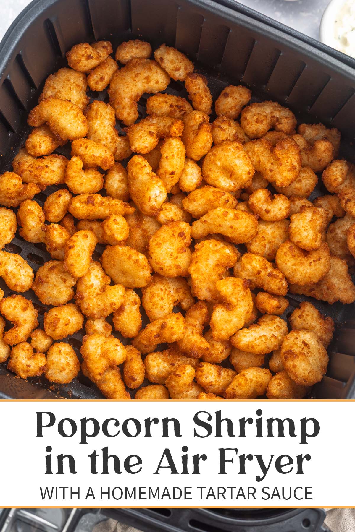 Pin graphic for popcorn shrimp in the air fryer.