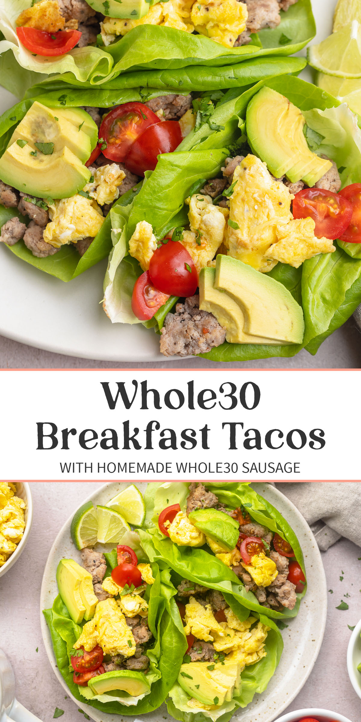 Pin graphic for Whole30 breakfast tacos.