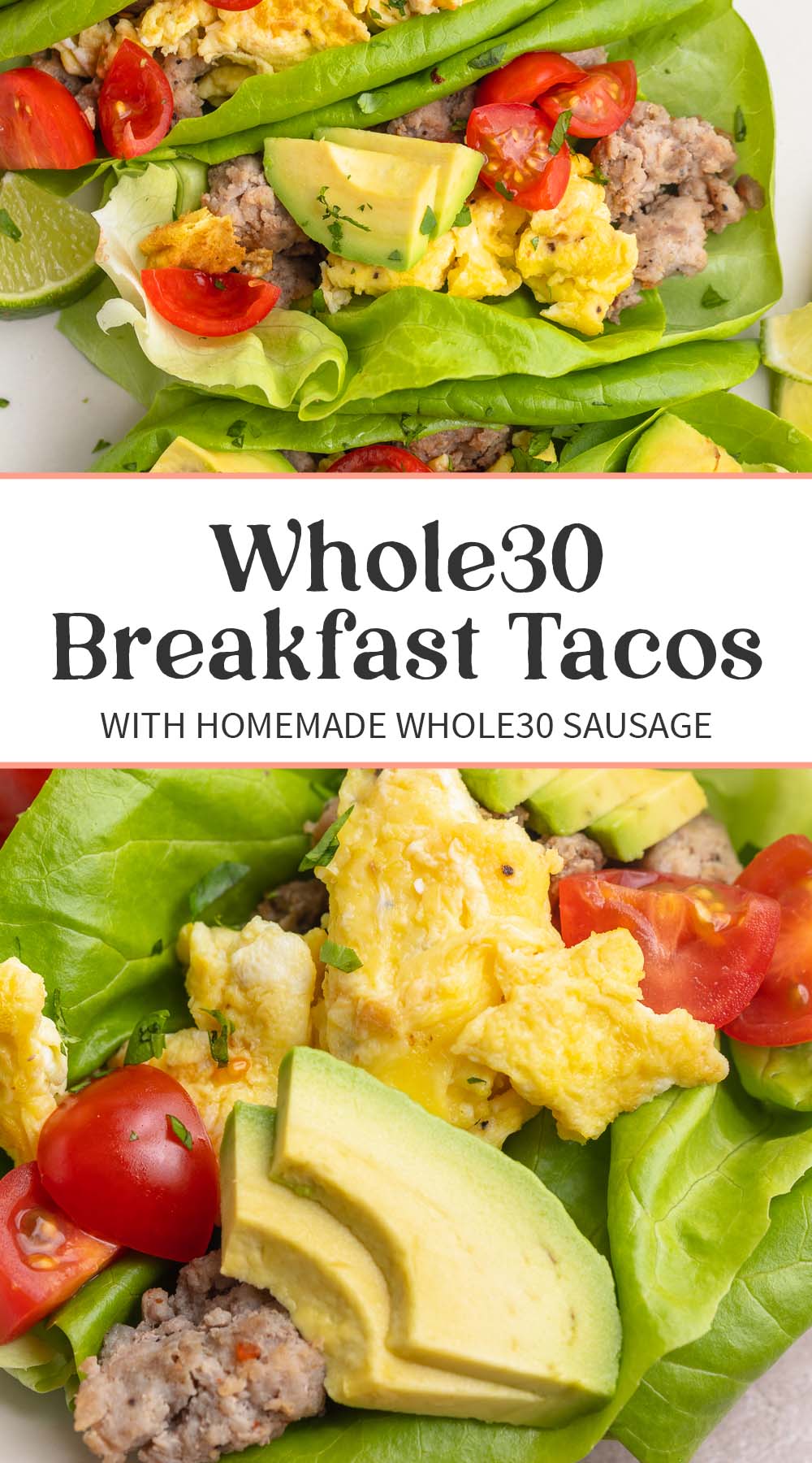 Pin graphic for Whole30 breakfast tacos.