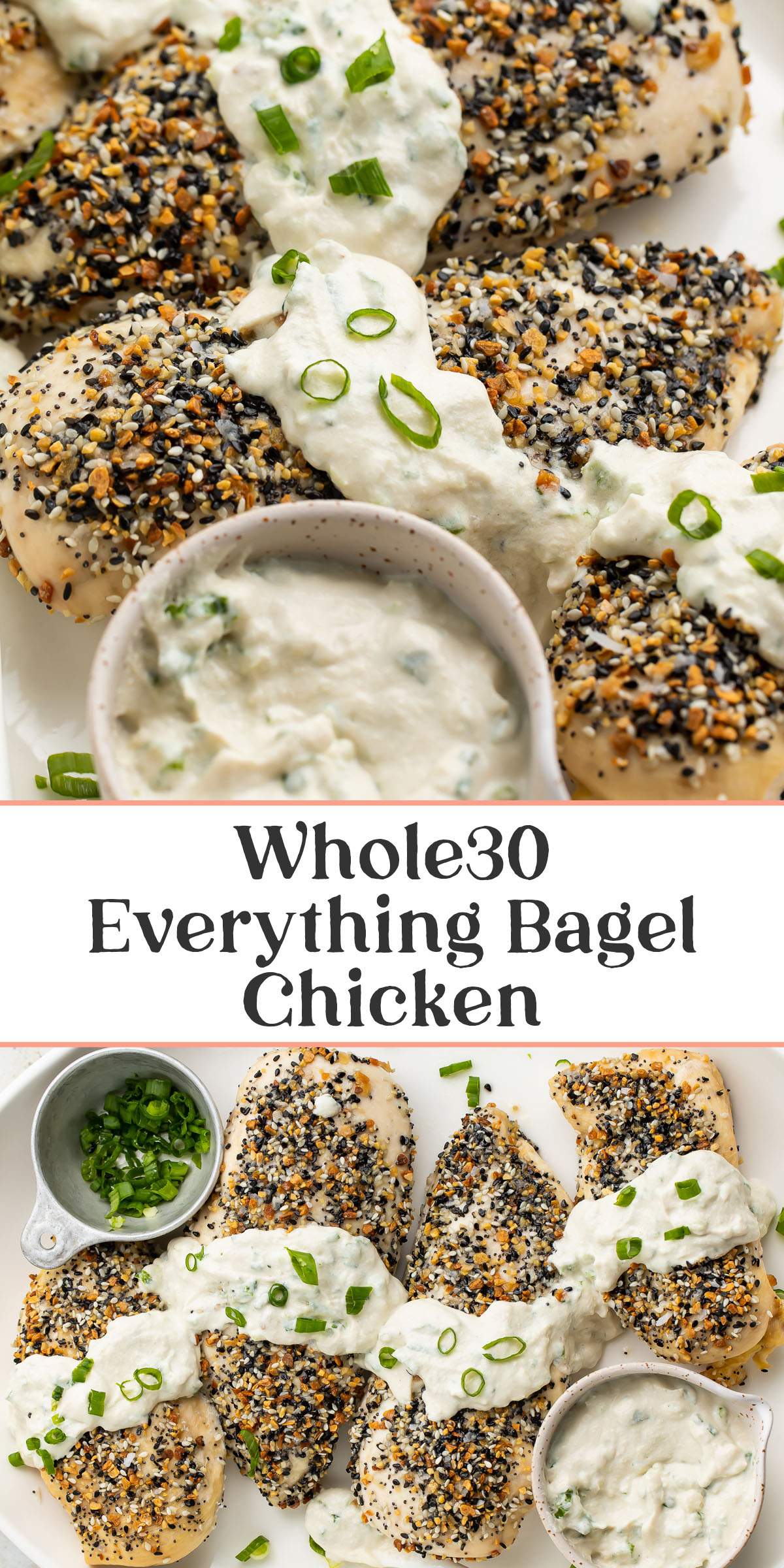 Pin graphic for Whole30 everything bagel chicken.