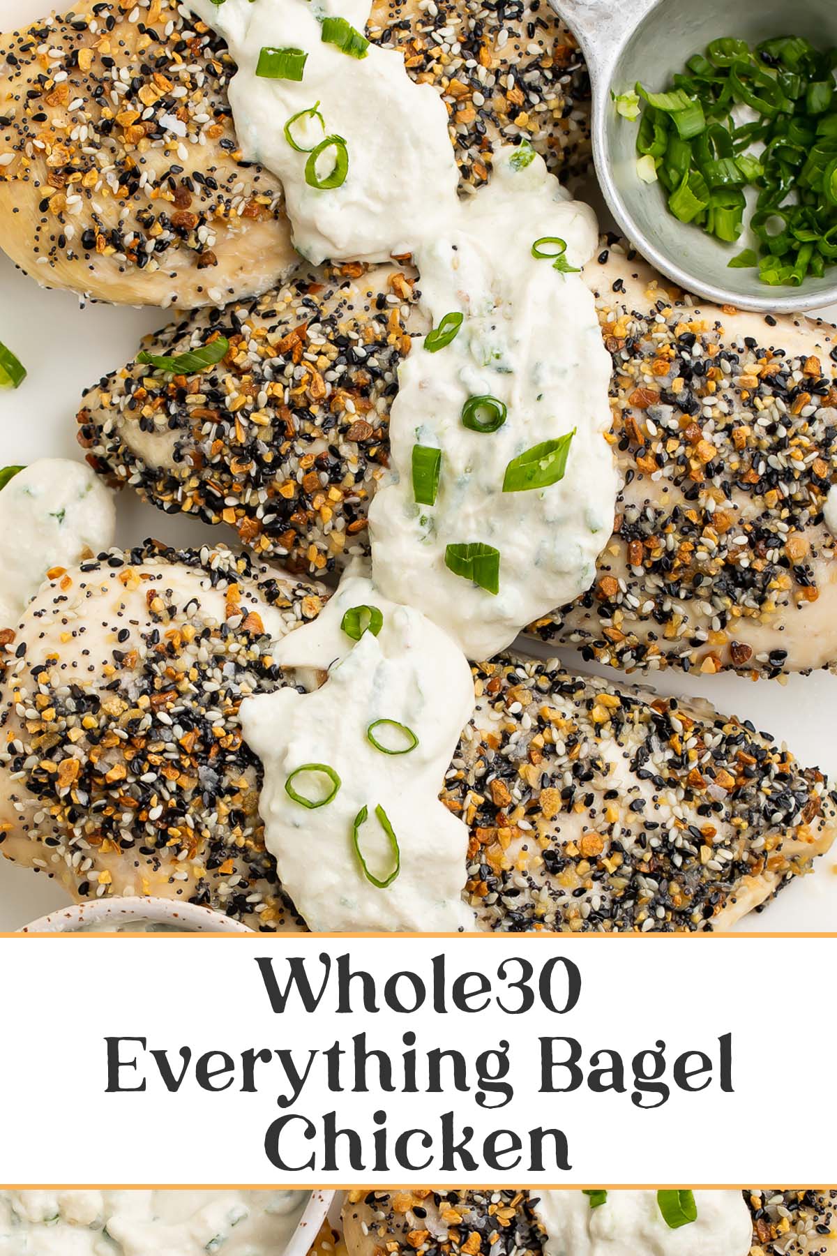 Pin graphic for Whole30 everything bagel chicken.