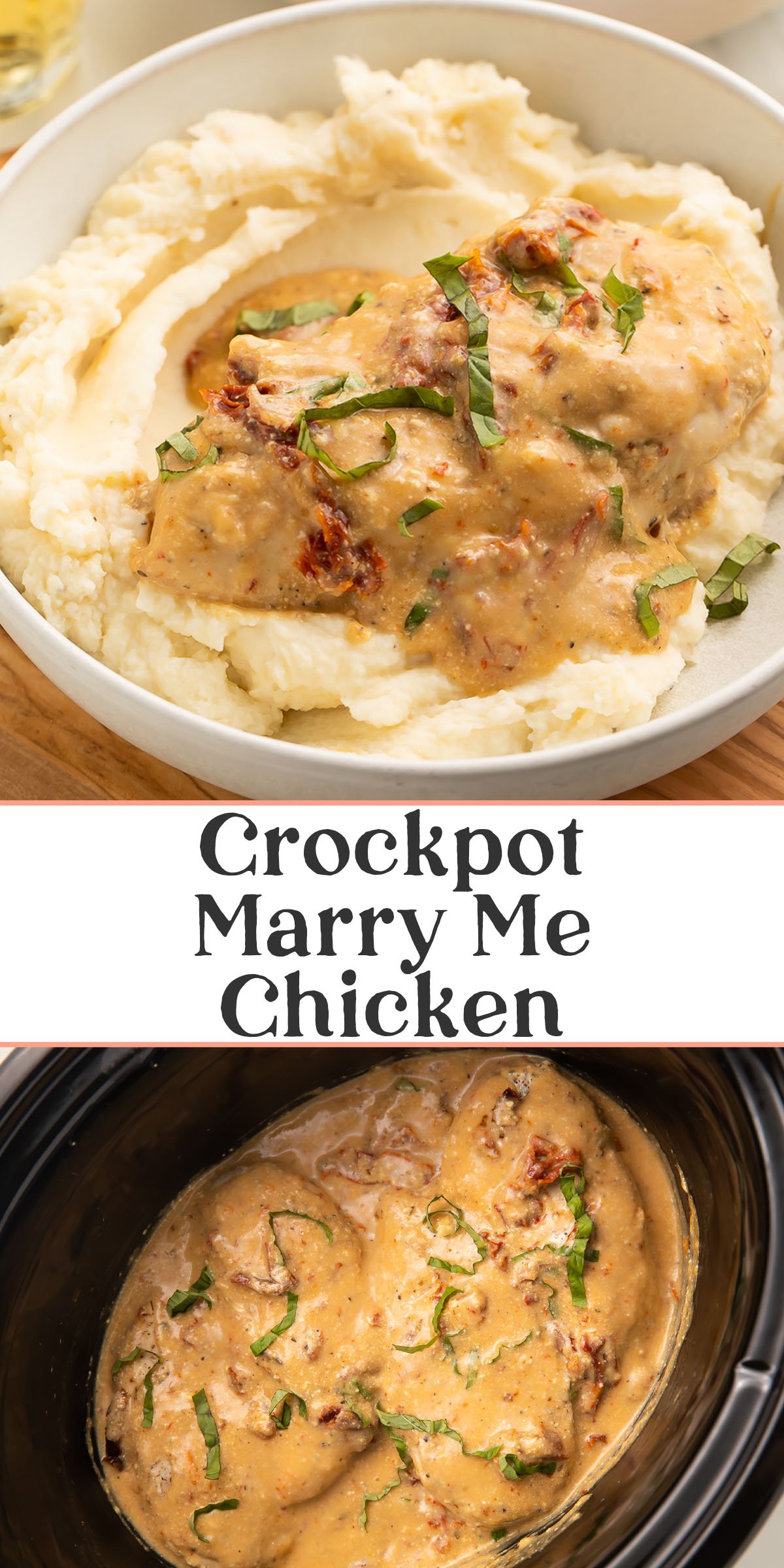 Pin graphic for Crockpot Marry Me Chicken.