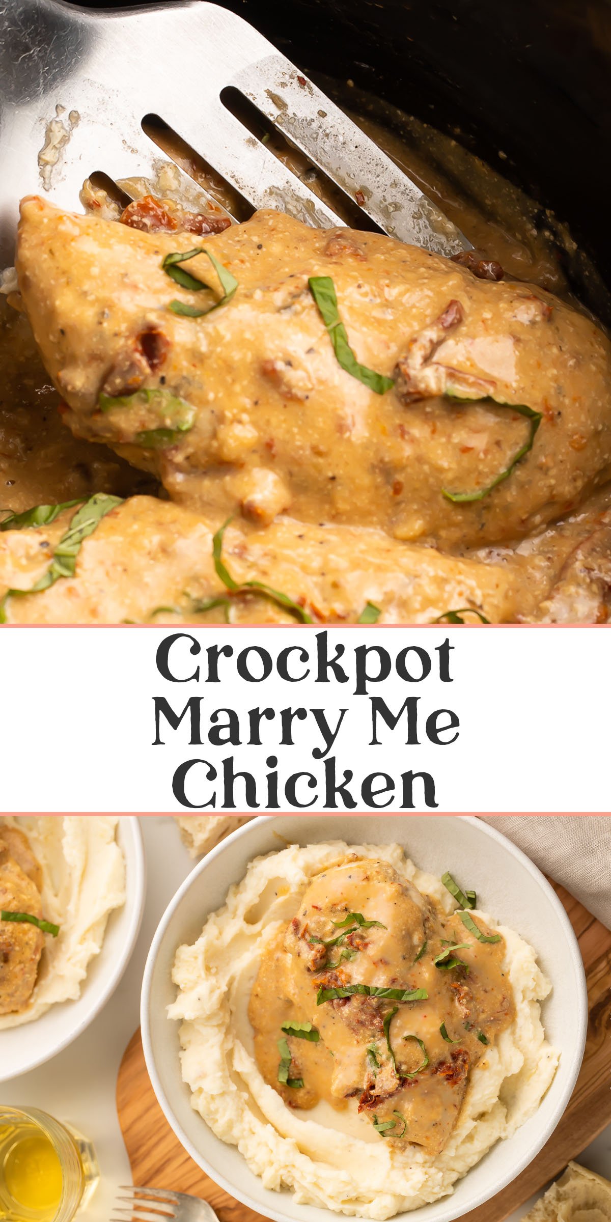 Pin graphic for Crockpot Marry Me Chicken.