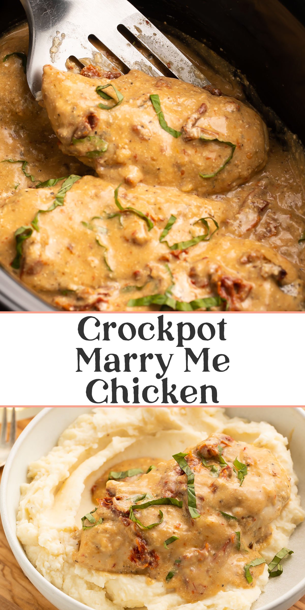 Pin graphic for Crockpot Marry Me Chicken.