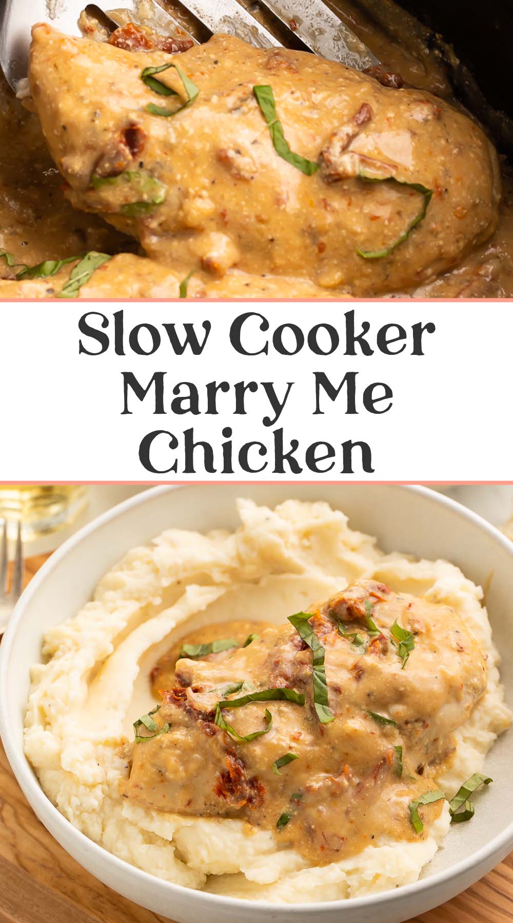 Pin graphic for Crockpot Marry Me Chicken.