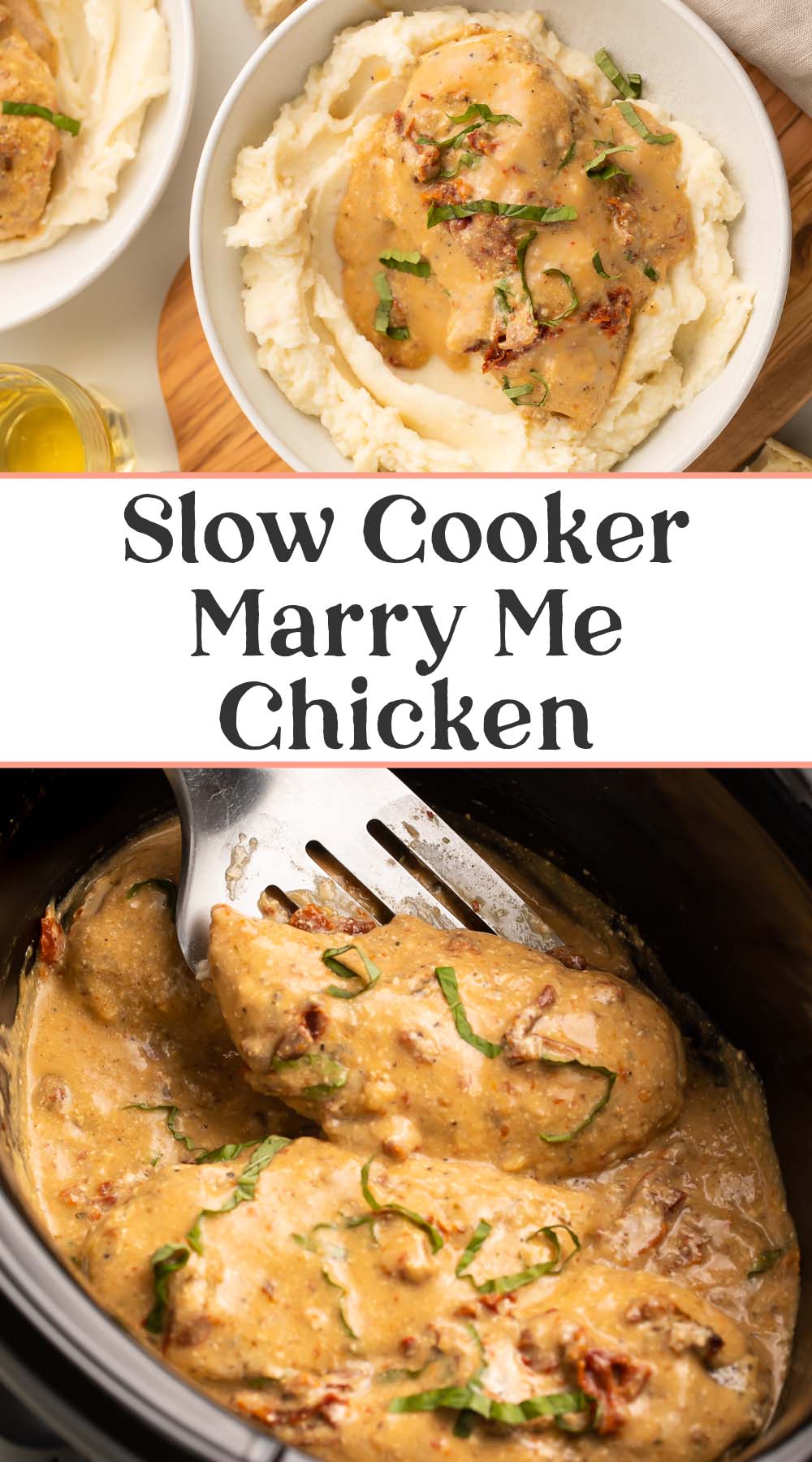 Pin graphic for Crockpot Marry Me Chicken.